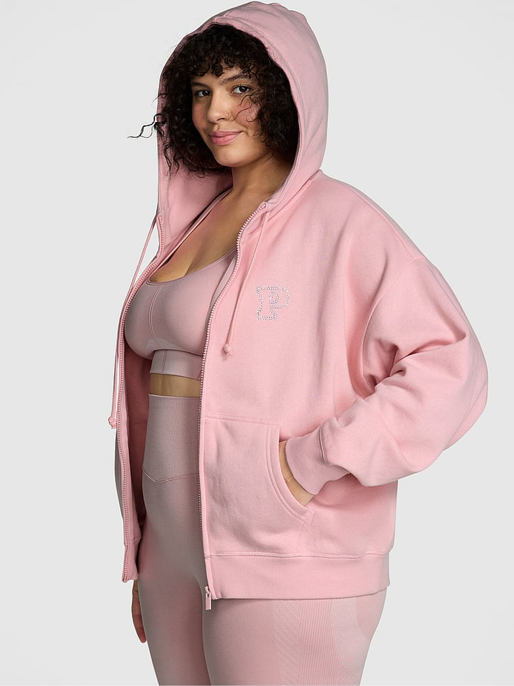 Dusk Pink Shine Zip Up Fleece Hoodie Victoria's Secret UK