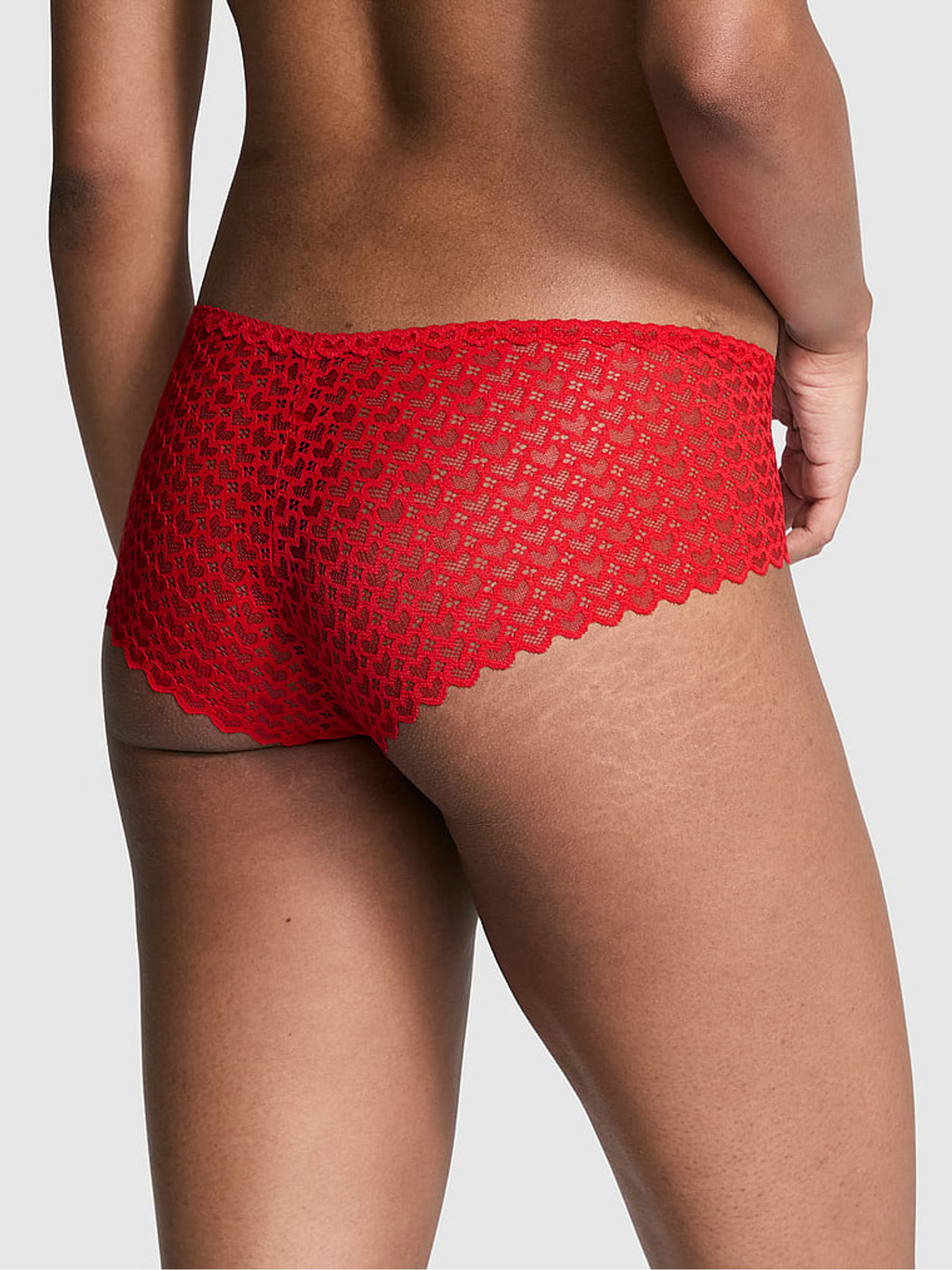 Bright Vermillion Red Hipster No Show Heart Lace Knickers - Image 2 of 3