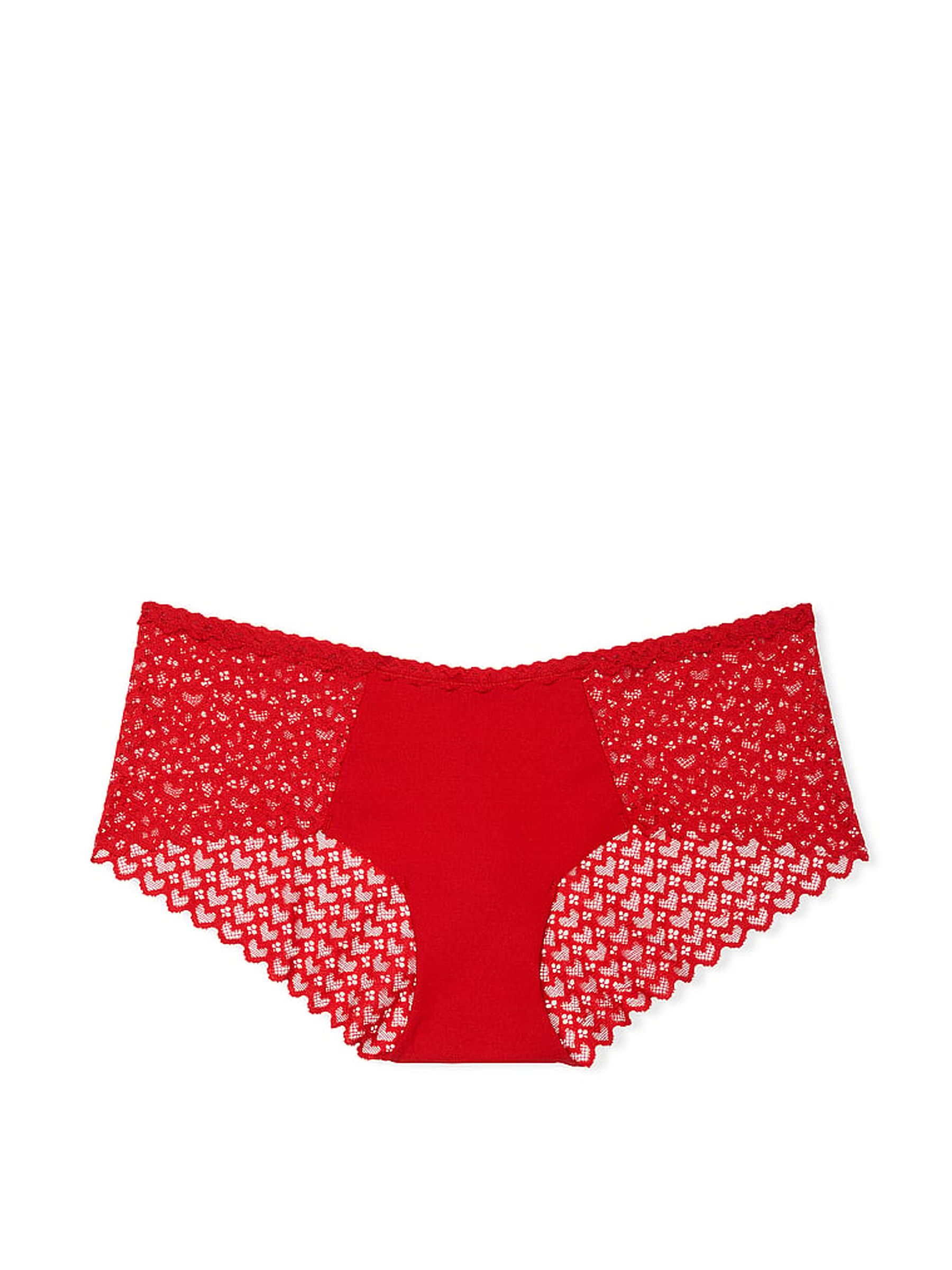 Bright Vermillion Red Hipster No Show Heart Lace Knickers - Image 3 of 3