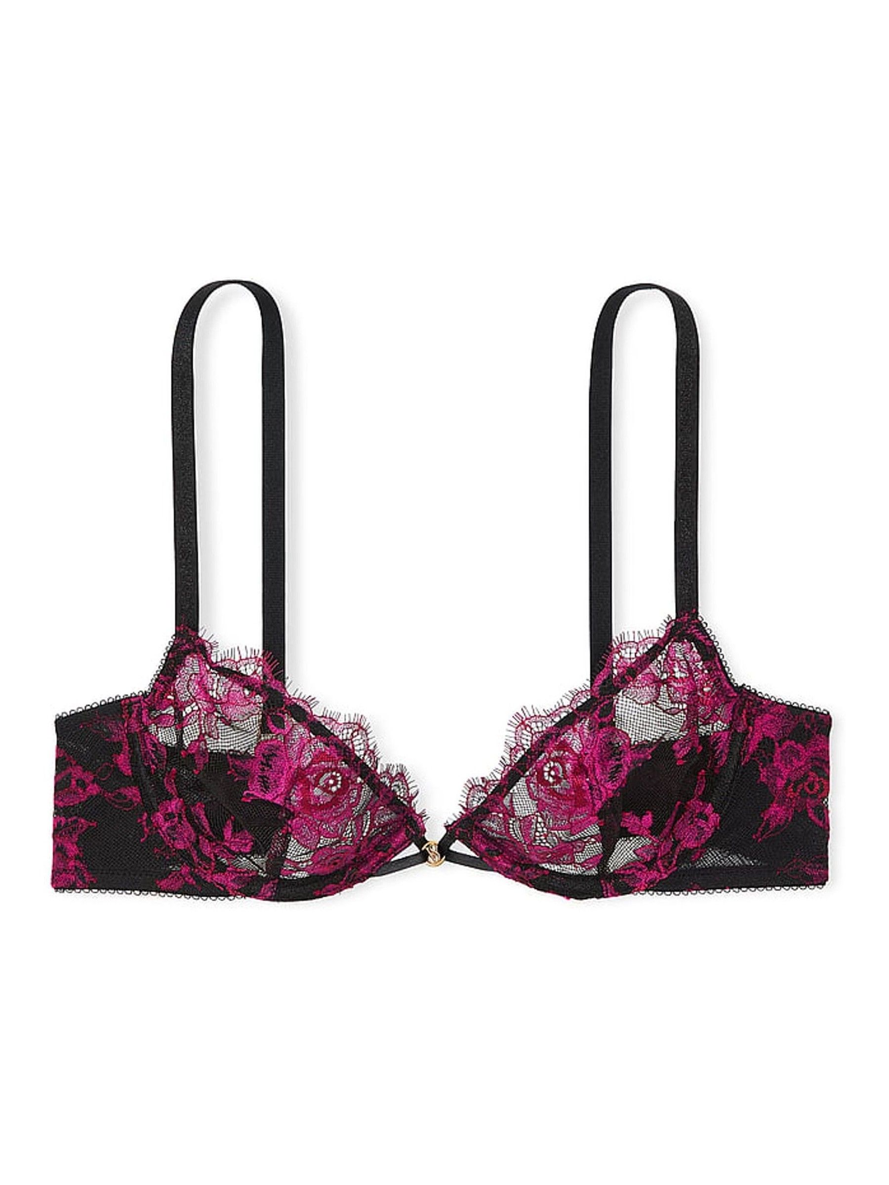 Black & Pink Demi Rose Lace Unlined Bra - Image 3 of 3