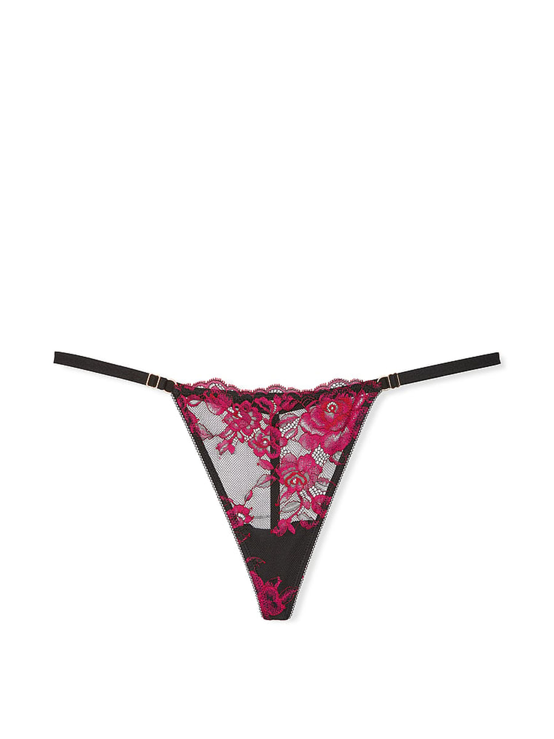 Black & Pink G String Rose Lace Knickers - Image 3 of 3