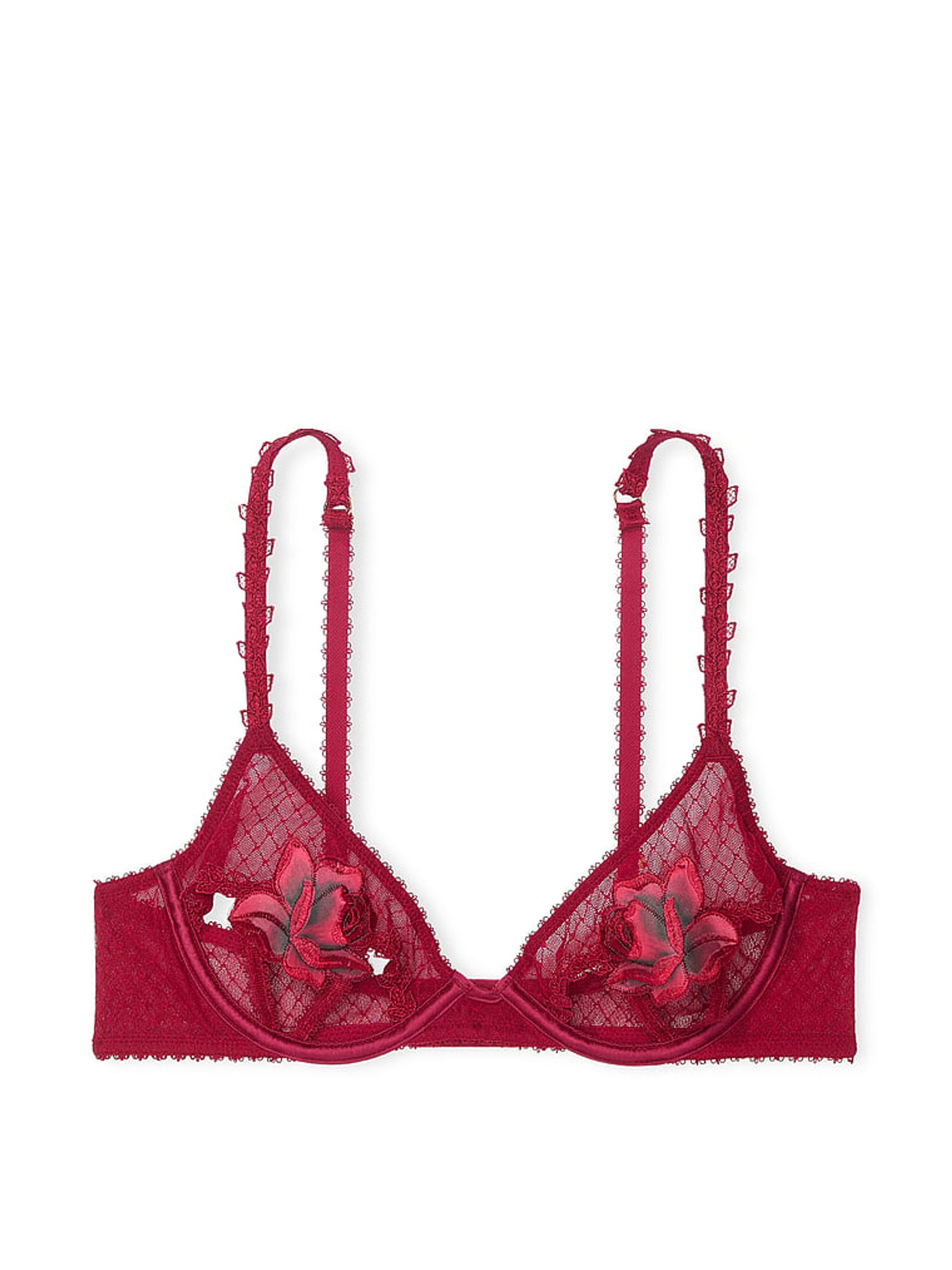 Red Lacquer Rose Embroidered Open Cup Bra - Image 3 of 3