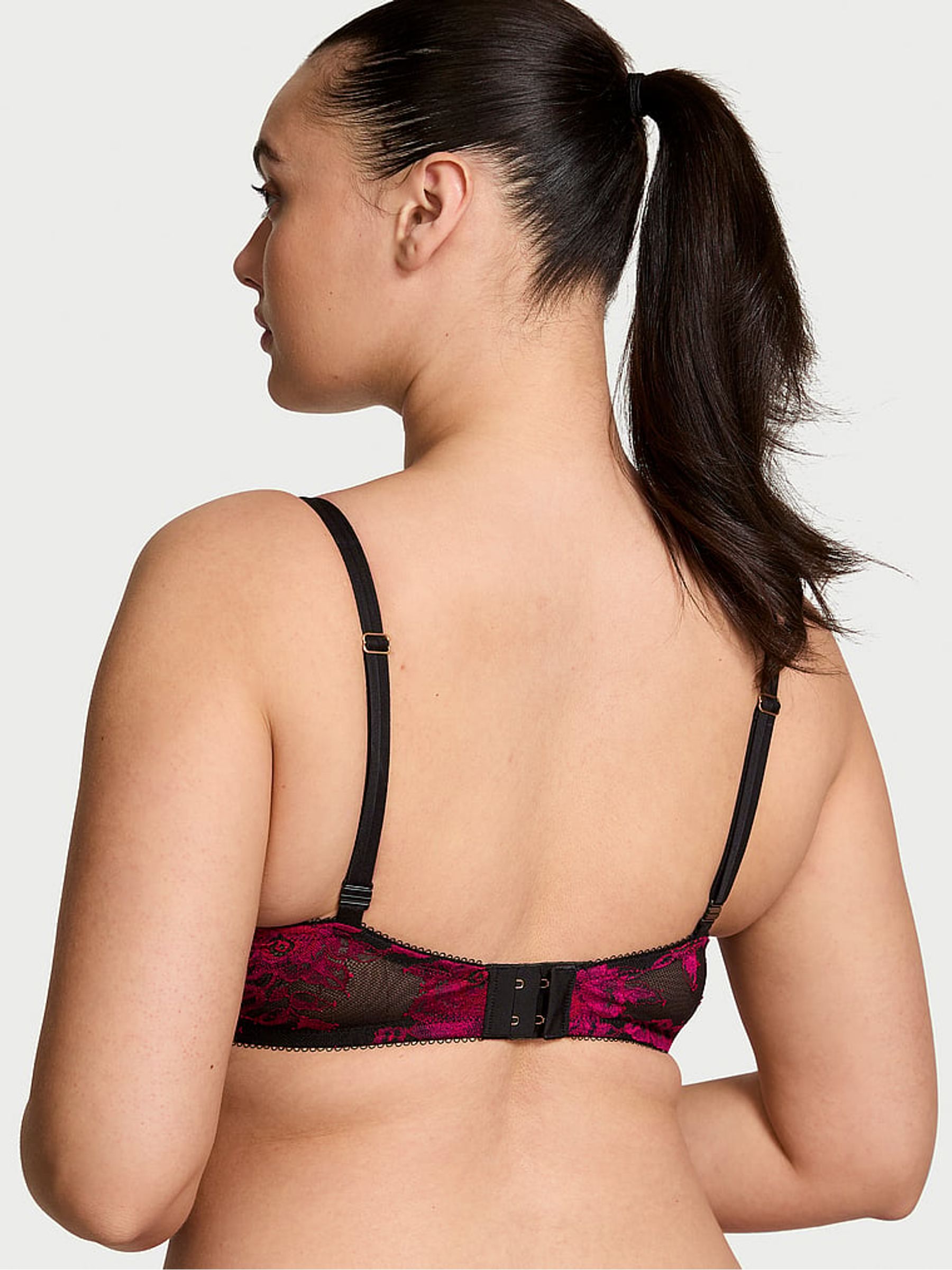 Black & Pink Push Up Rose Lace Bra - Image 2 of 3