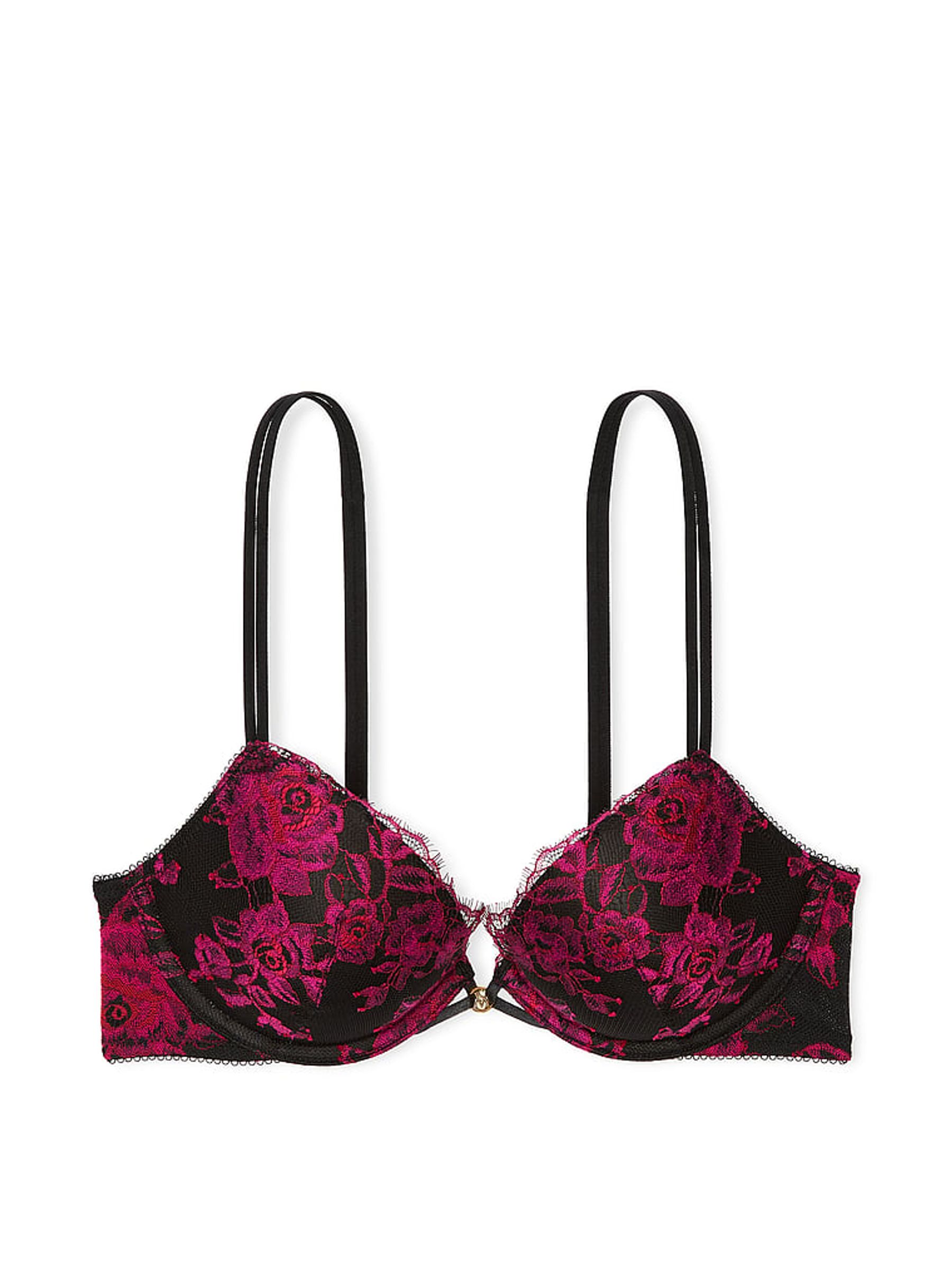Black & Pink Push Up Rose Lace Bra - Image 3 of 3