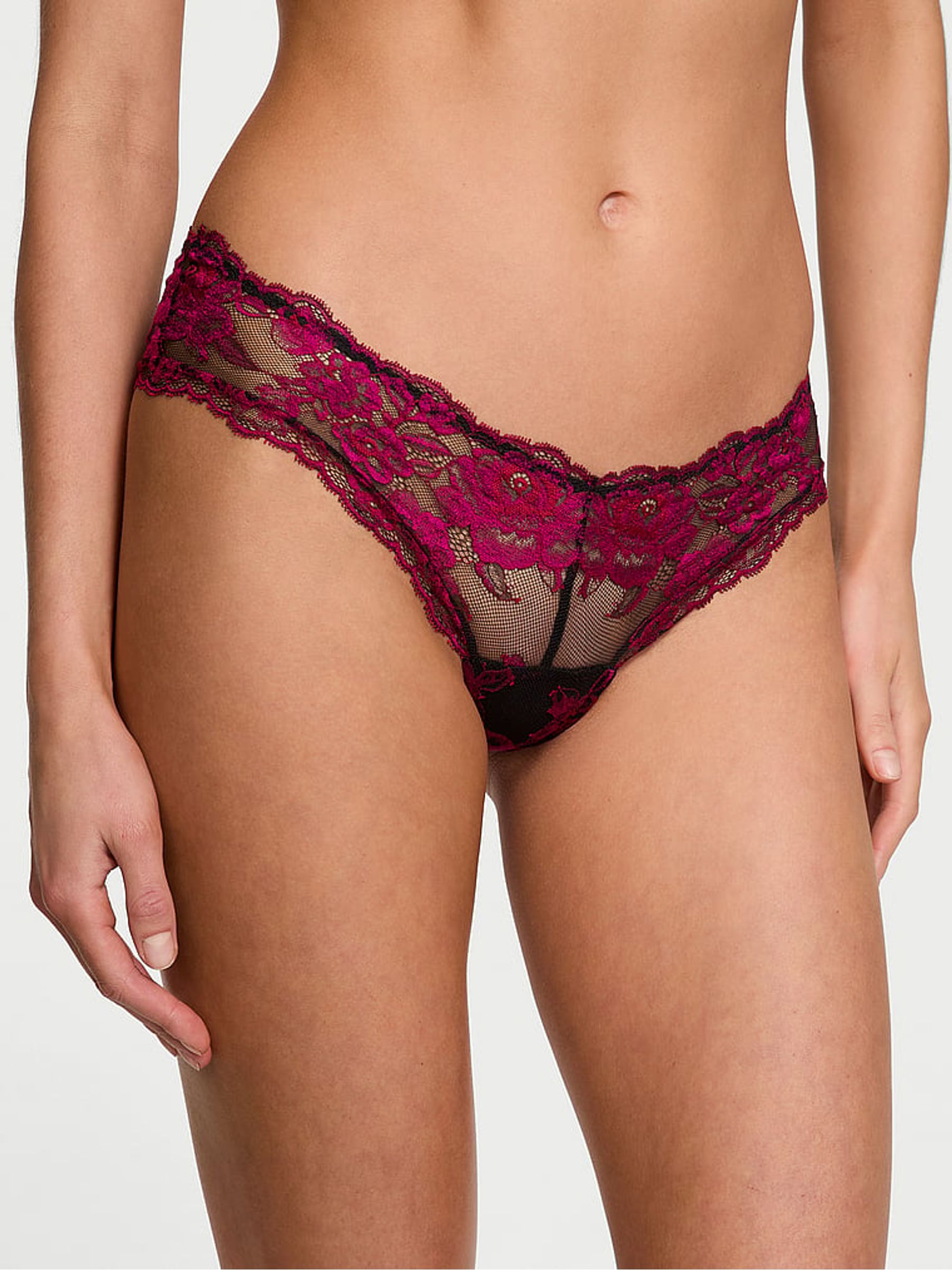 Black & Pink Cheeky Rose Lace Knickers - Image 1 of 2