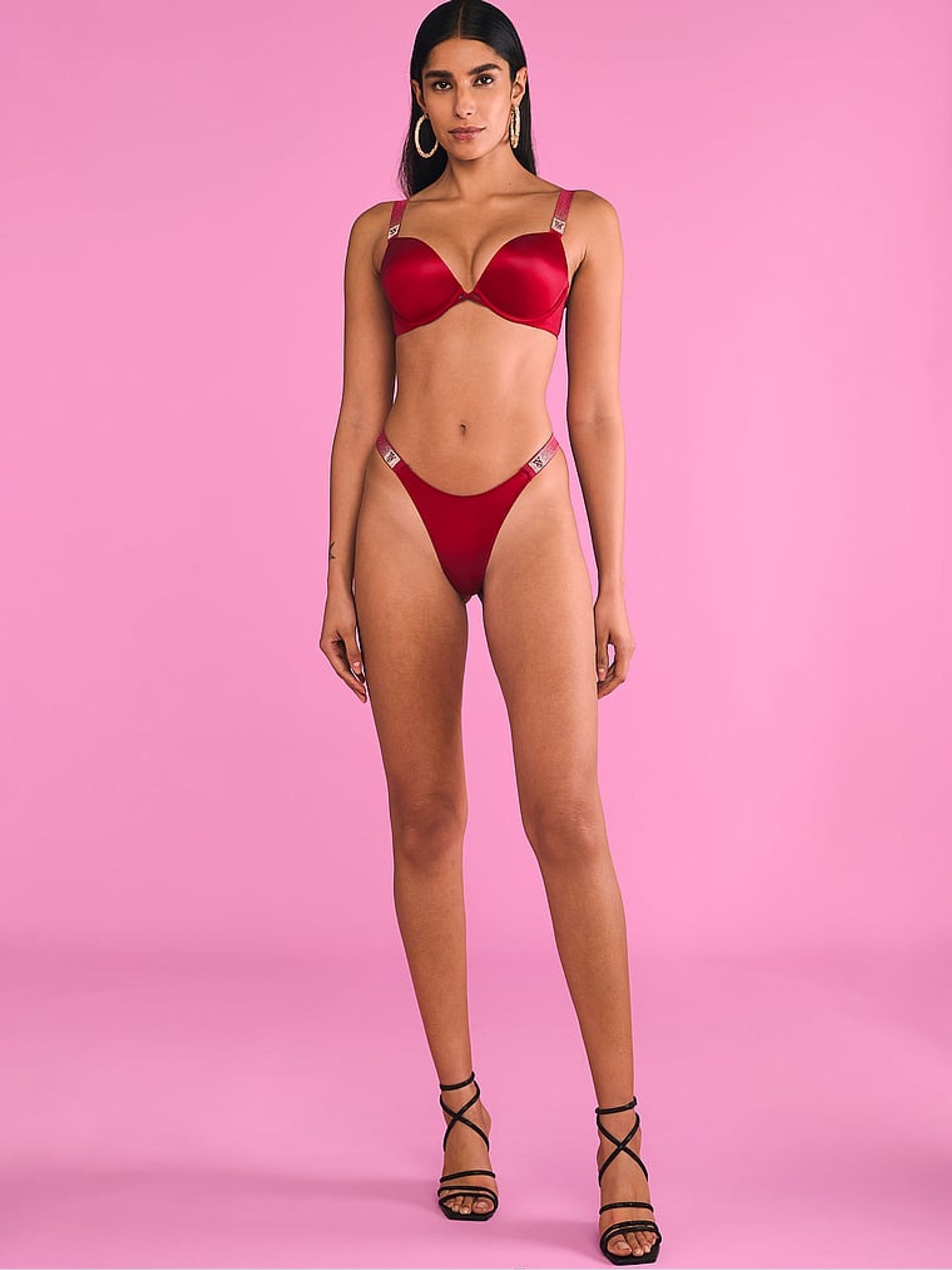 Red Lacquer Brazilian Scattered Shine Strap Knickers - Image 3 of 5