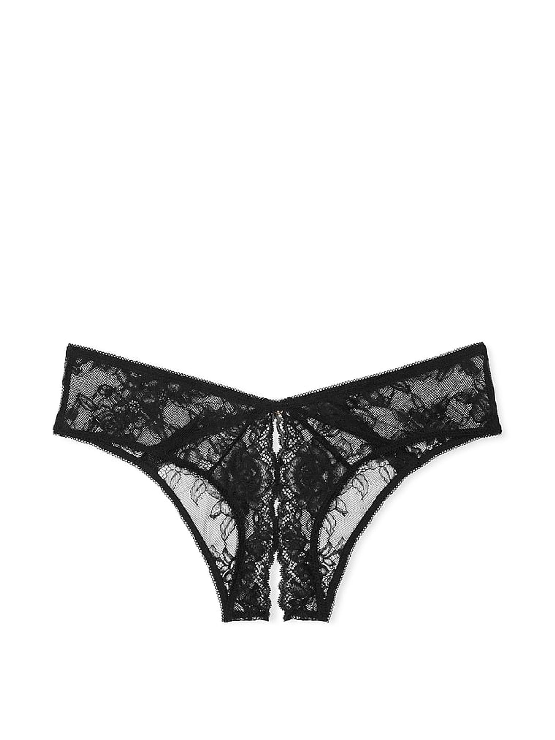 Black Cheeky Rose Lace Crotchless Knickers - Image 3 of 3