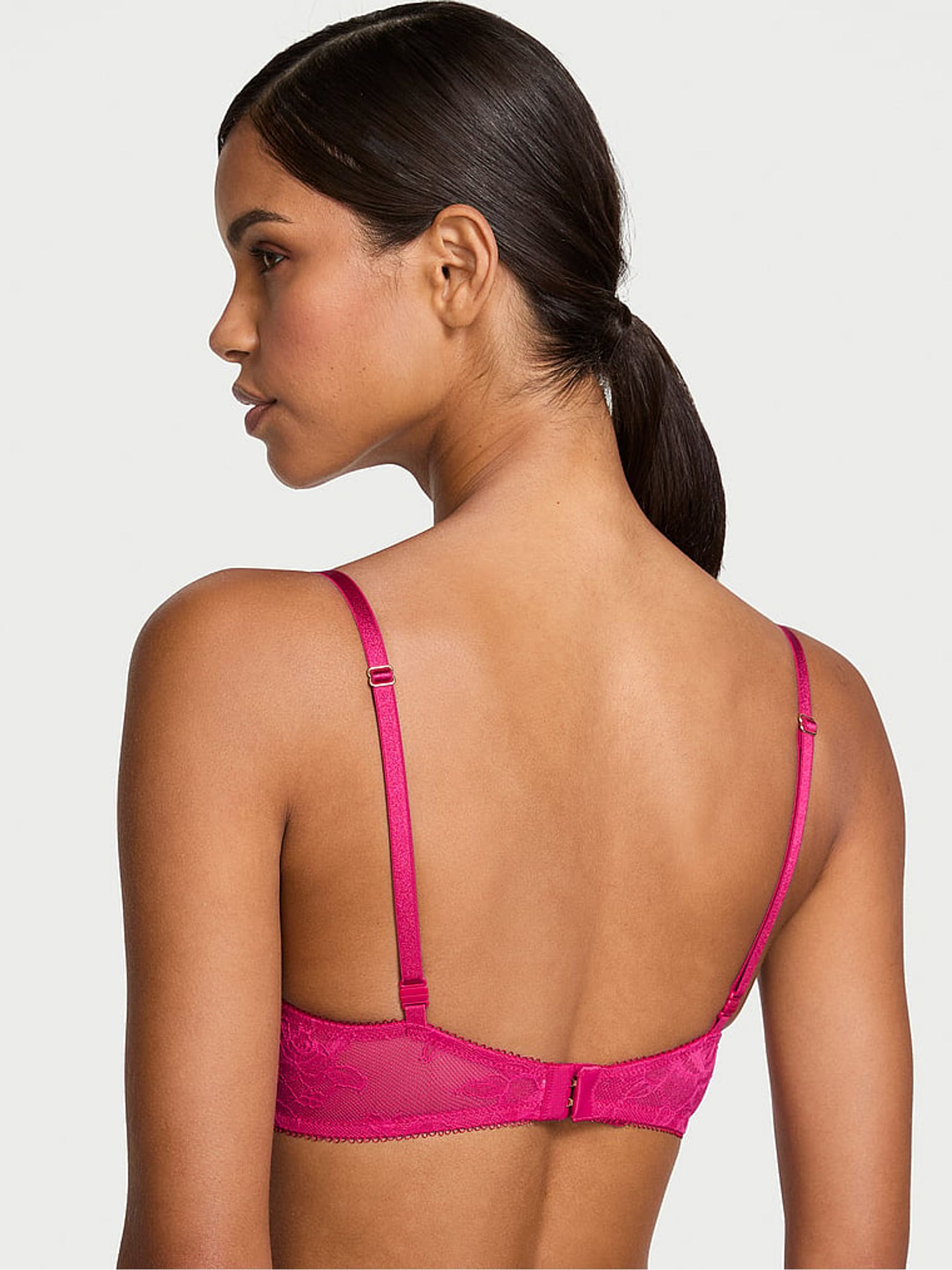 Cherry Blossom Pink Add 2 Cups Push Up Bombshell Rose Lace Bra - Image 2 of 3