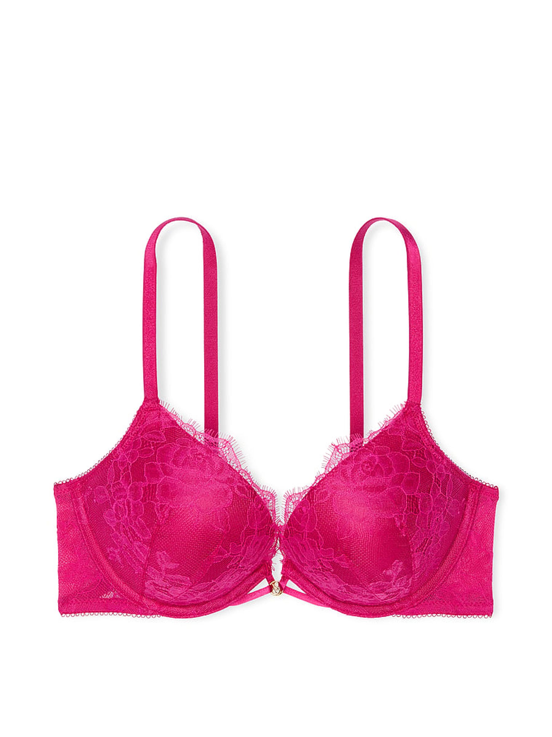 Cherry Blossom Pink Add 2 Cups Push Up Bombshell Rose Lace Bra - Image 3 of 3