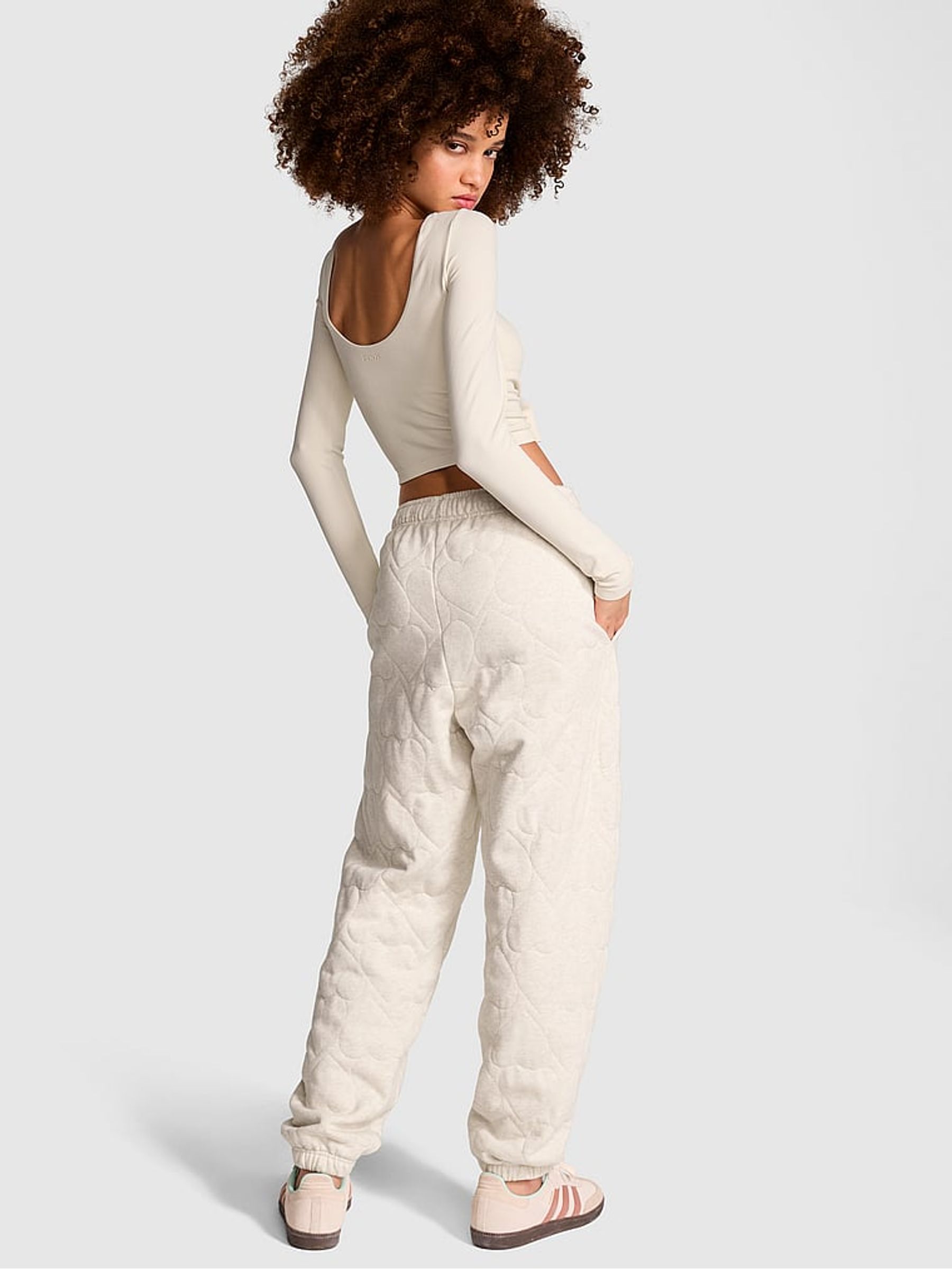Natural Heather White Quilted Heart Joggers - Image 2 of 3