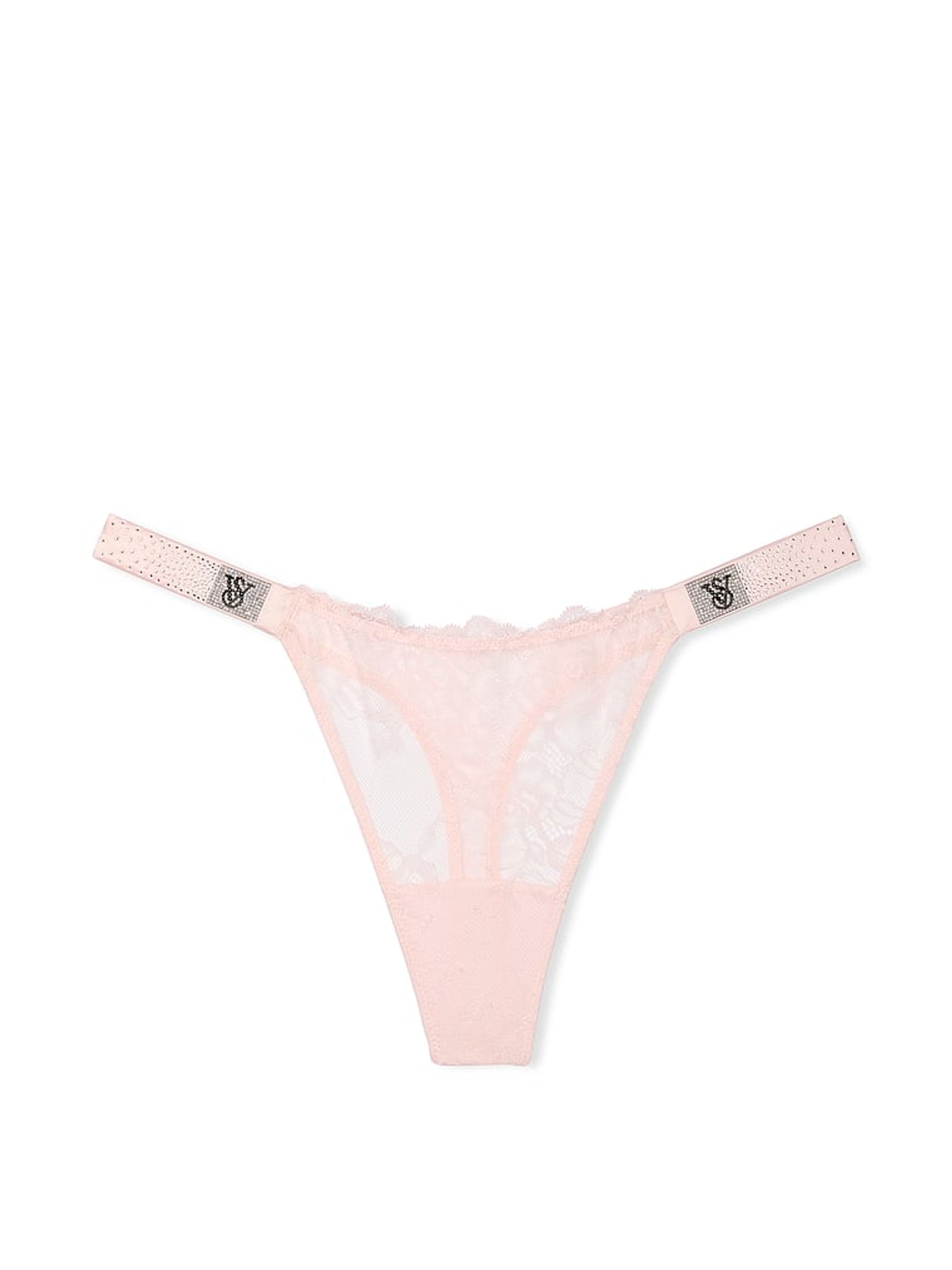 Angel Pink Thong Scattered Shine Strap Lace Knickers - Image 3 of 3