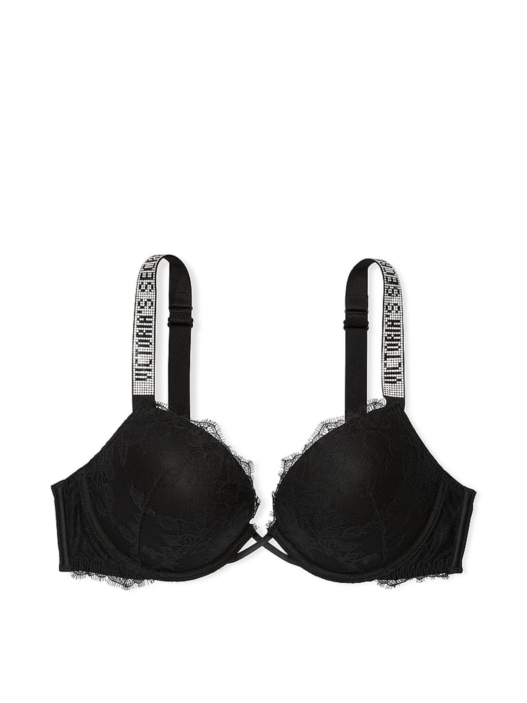 Black Add 2 Cups Push Up Shine Strap Bra - Image 3 of 3