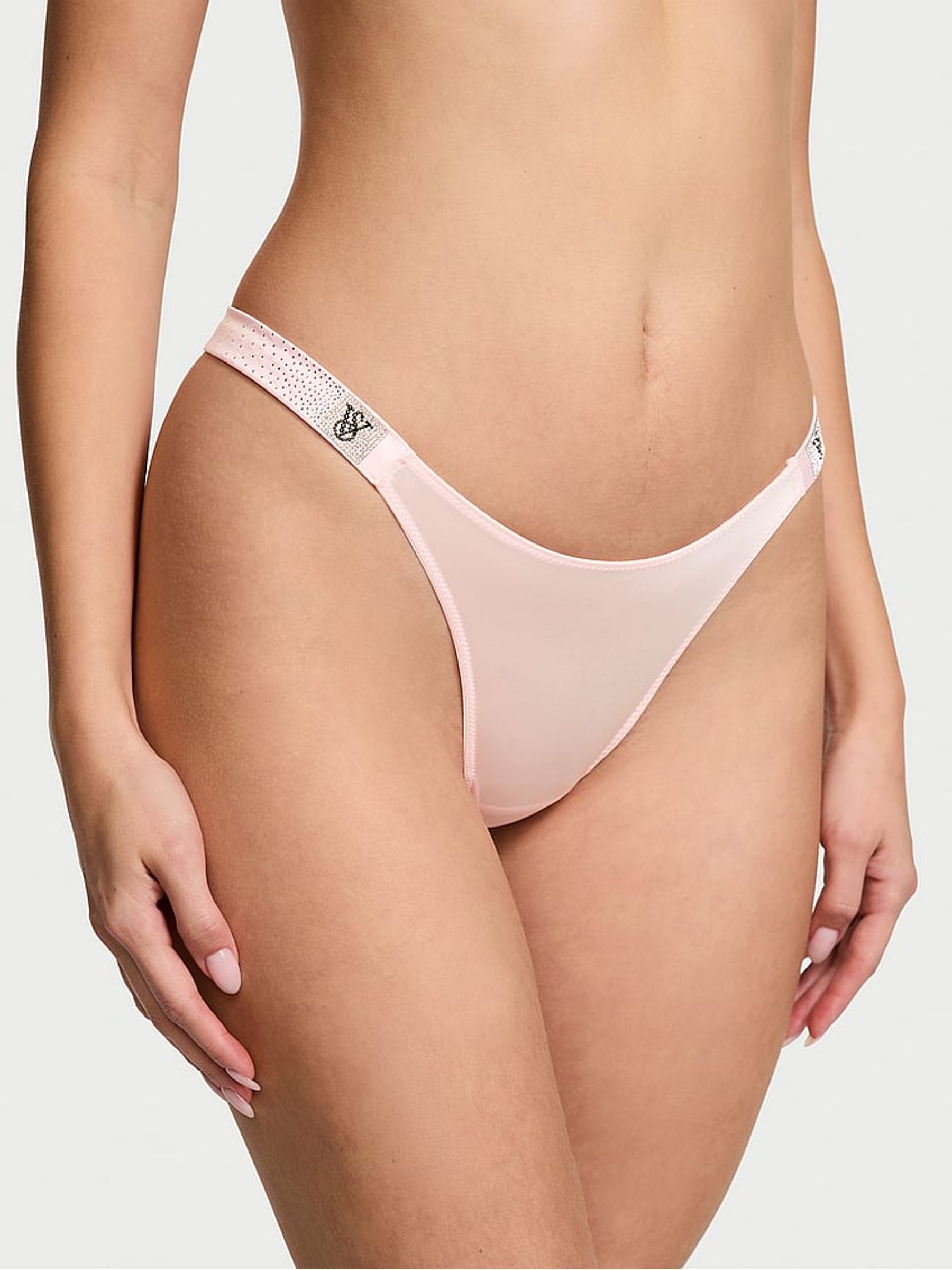Angel Pink Thong Scattered Shine Strap Knickers - Image 1 of 3