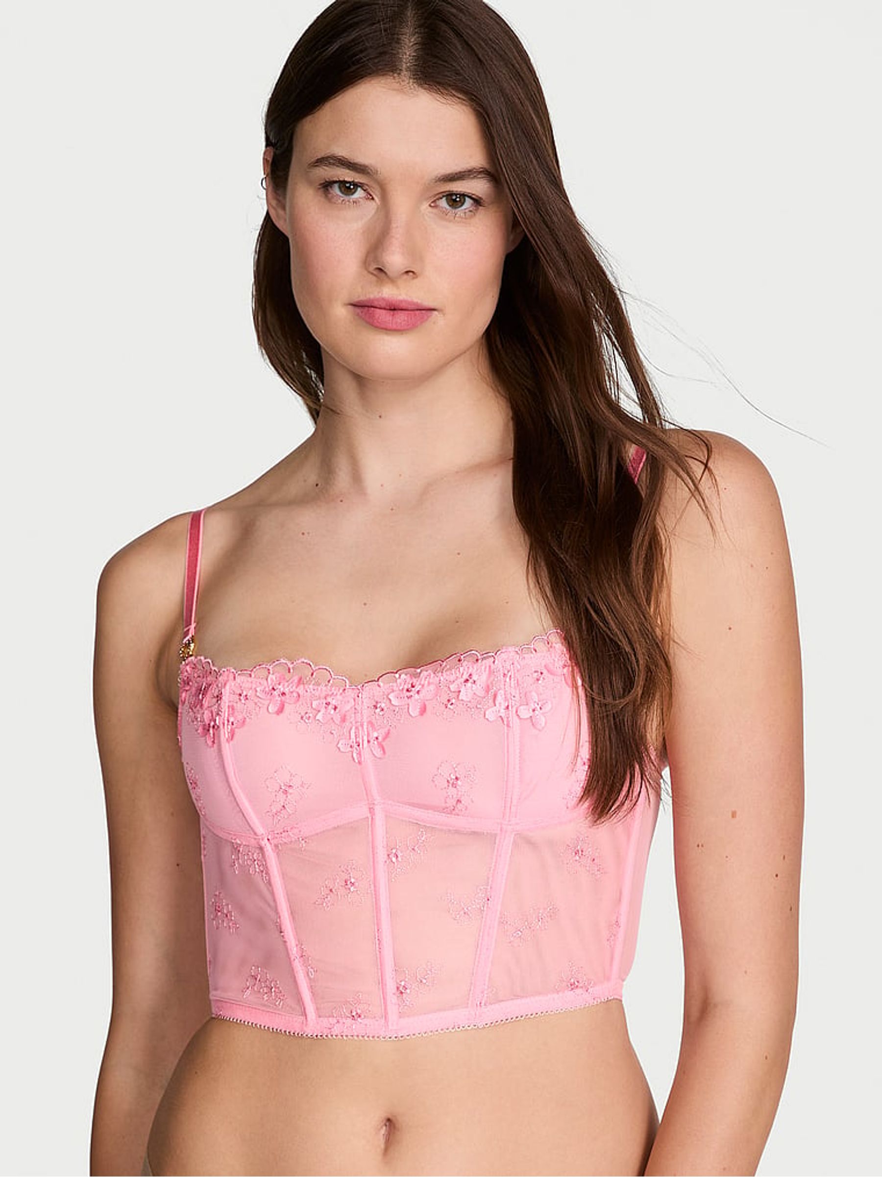 Pink Hope Pretty Petals Embroidered Corset Bra Top Victoria's