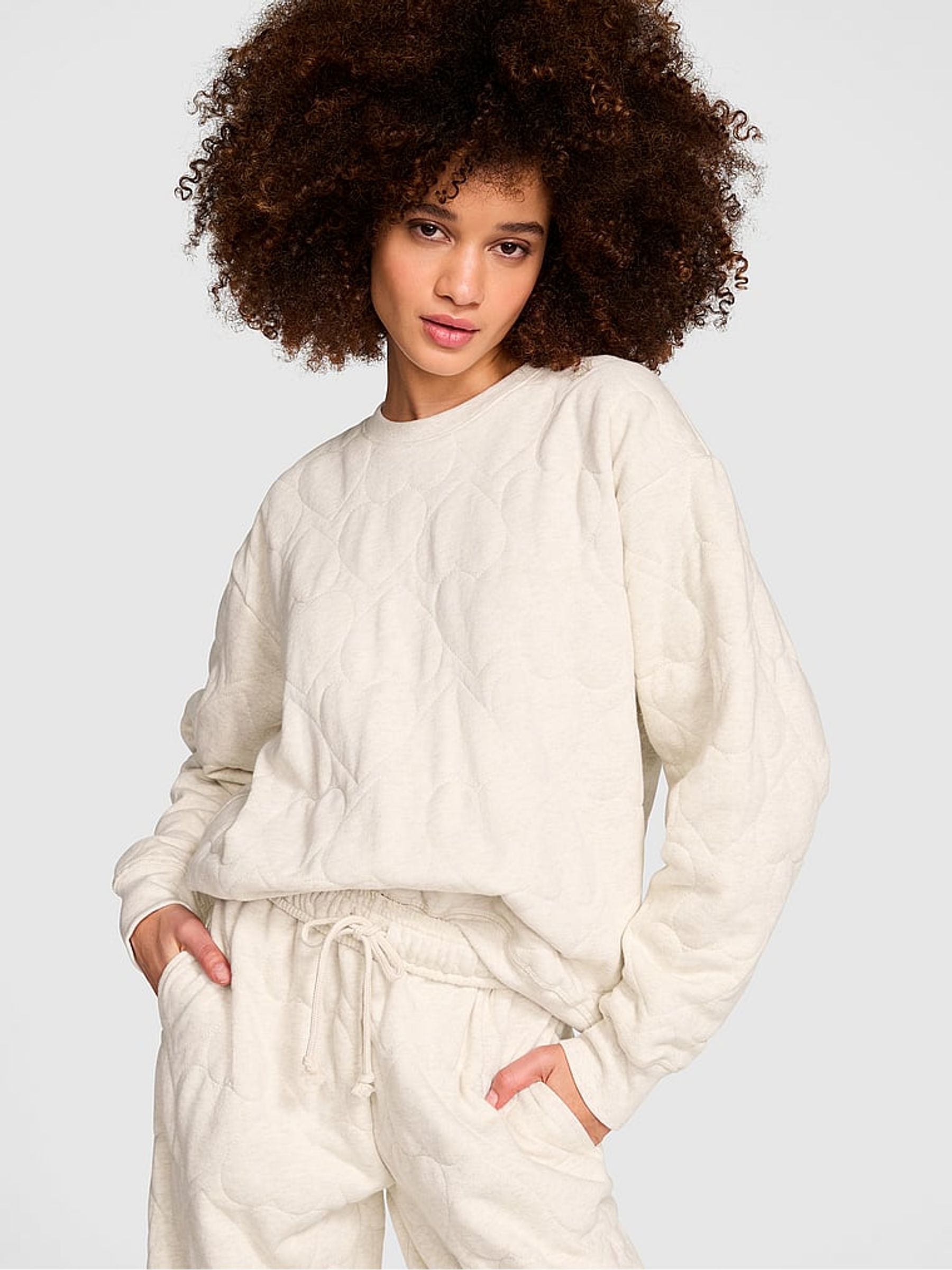 Natural Heather White Quilted Heart Crewneck Sweatshirt - Image 1 of 3