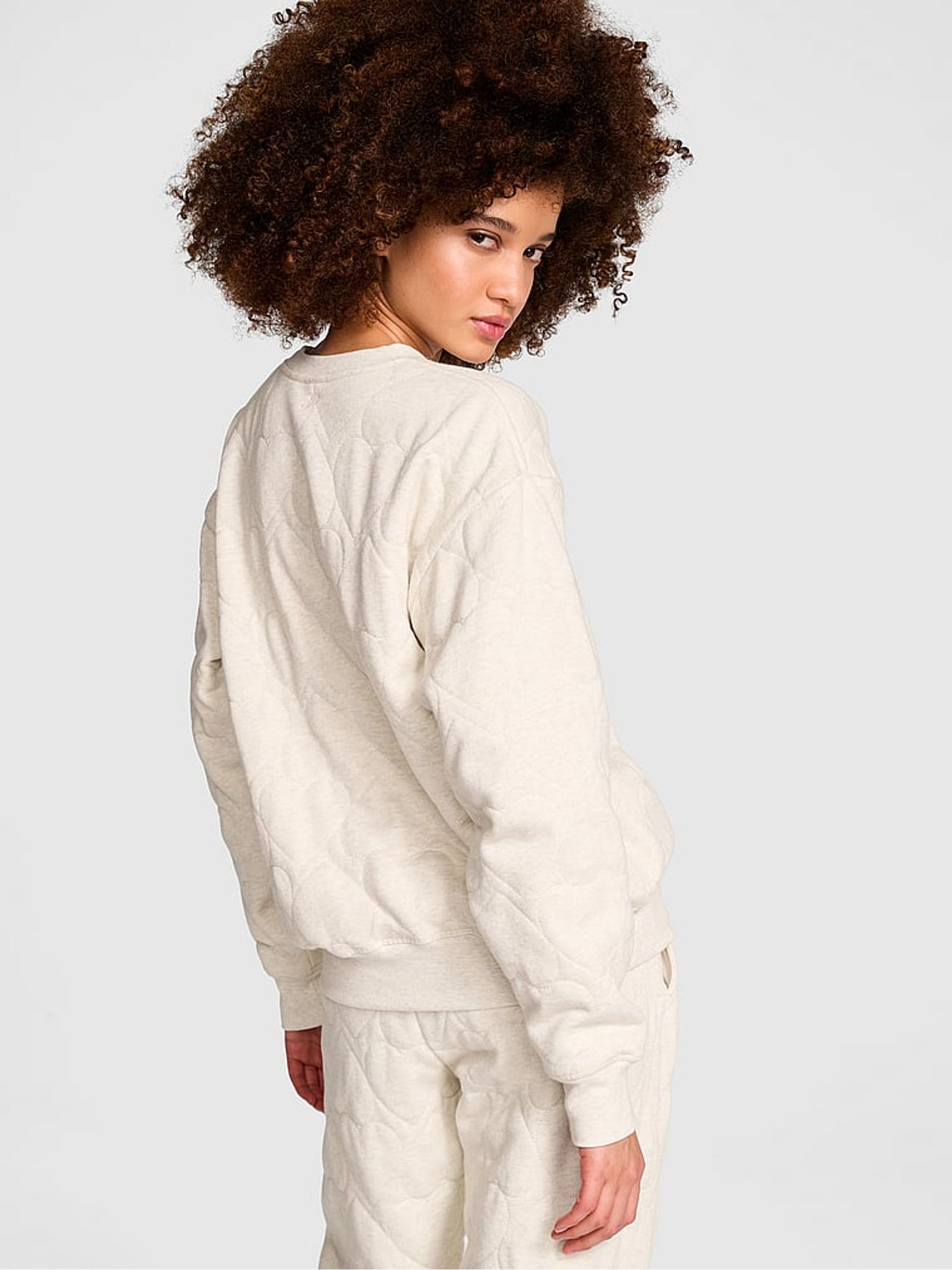 Natural Heather White Quilted Heart Crewneck Sweatshirt - Image 2 of 3