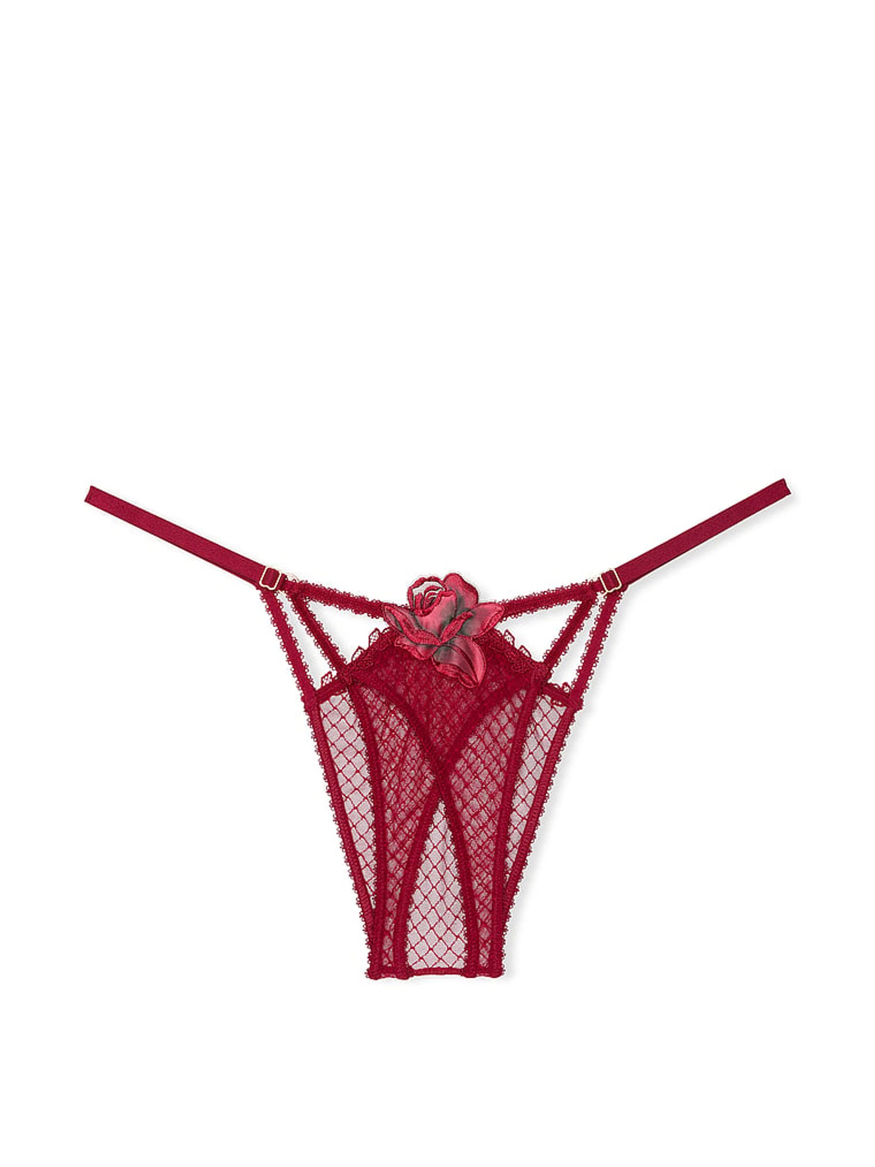 Red Lacquer Brazilian Rose Embroidered Crotchless Knickers - Image 3 of 3