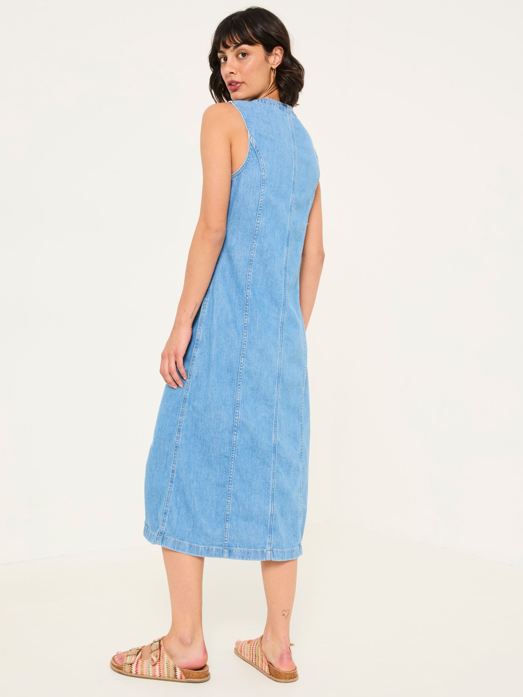 denim dress fat face Light Blue Denim 100% Cotton Shift Juniper dress Lavetir Peacock A-Line/Princess V-Neck mini-dress-splatform Size:AU12 US8