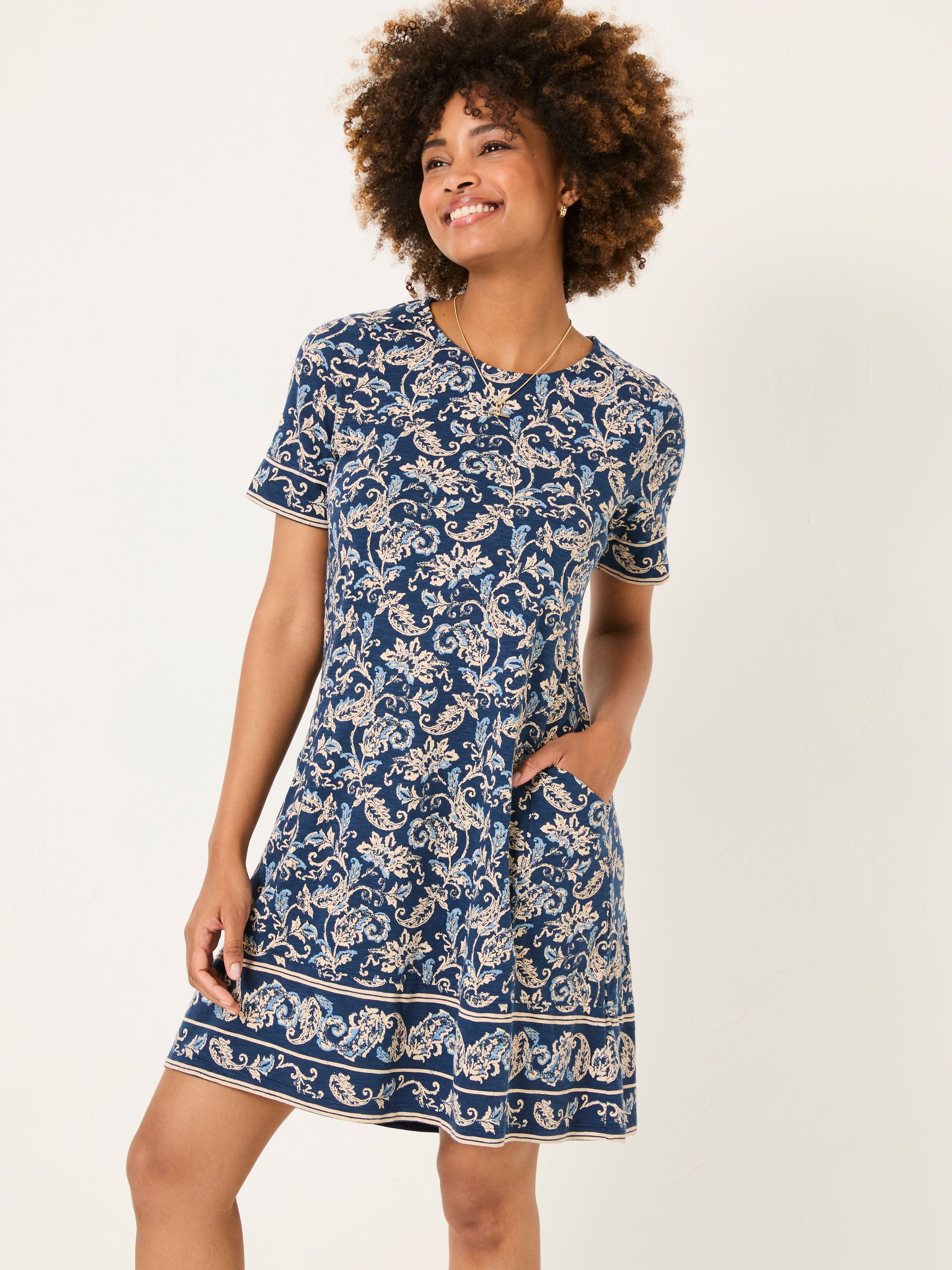 Simone Blue Paisley Short Sleeve Jersey Dress - Image 1 of 10