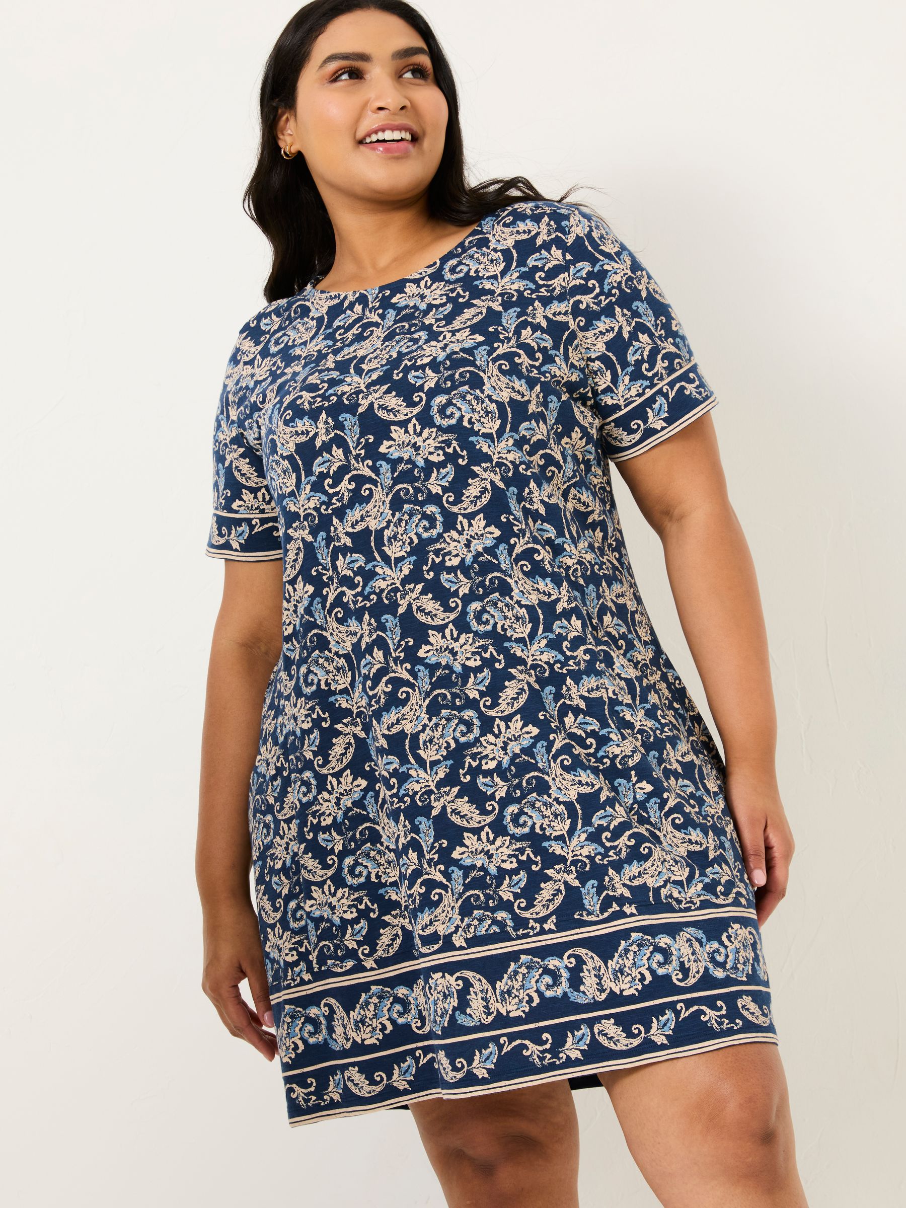 Simone Blue Paisley Short Sleeve Jersey Dress - Image 6 of 10