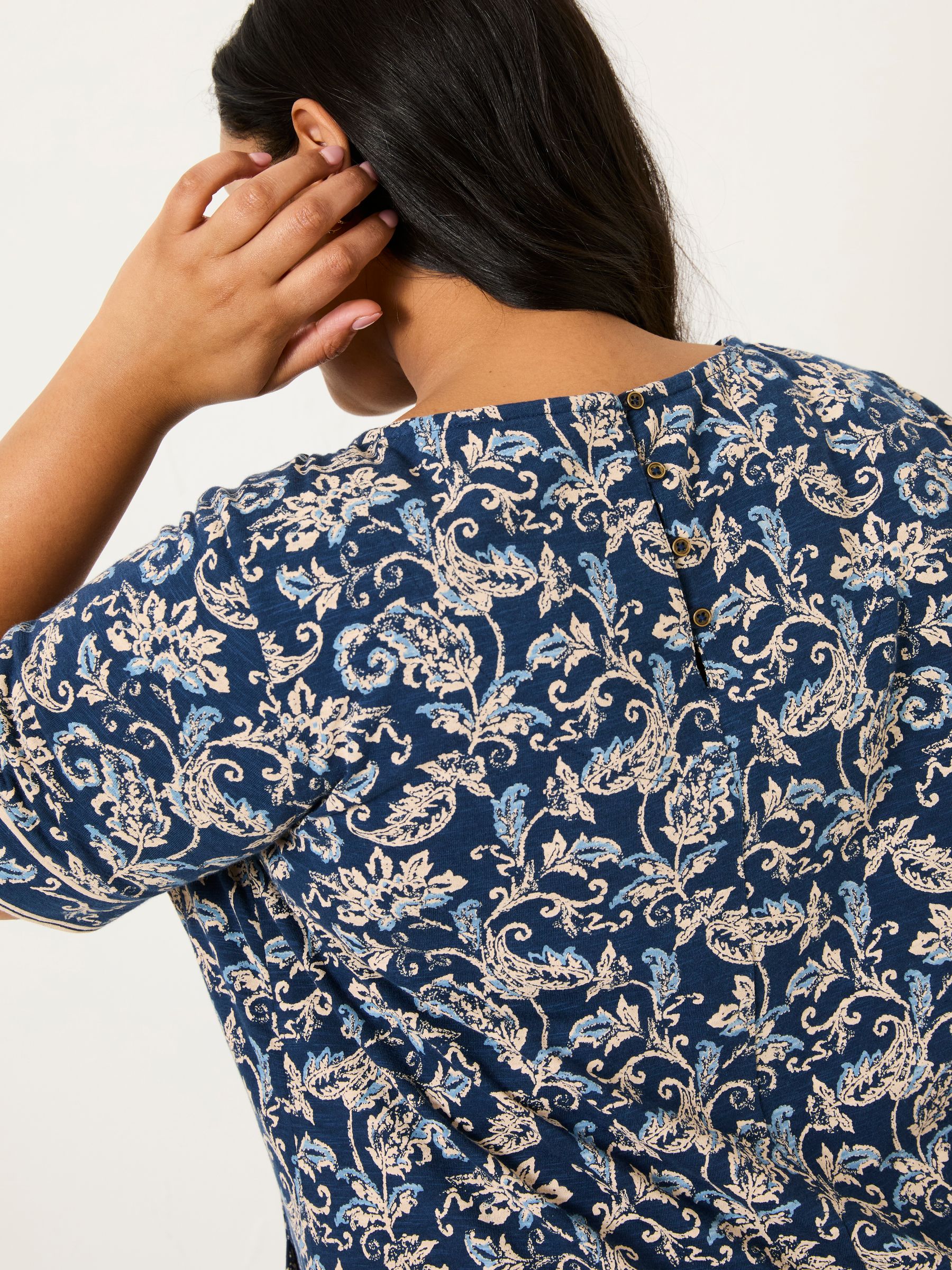 Simone Blue Paisley Short Sleeve Jersey Dress - Image 9 of 10