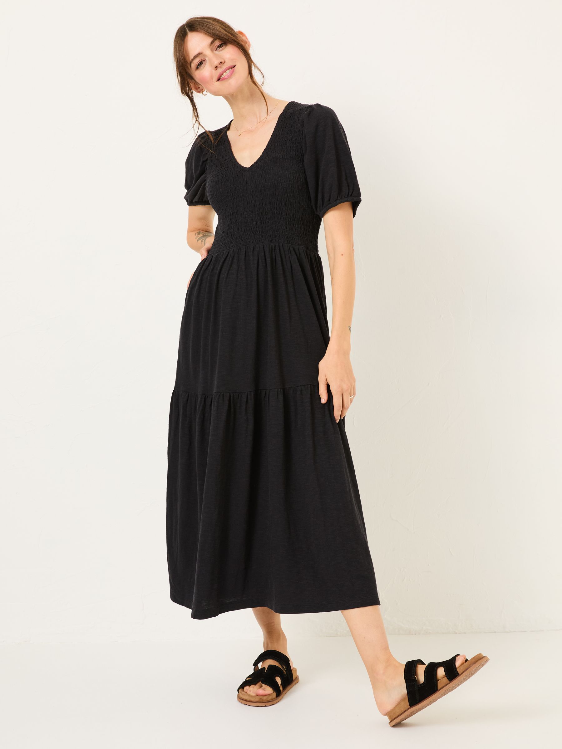Danielle Black Detail Floral Midi Dress - Image 1 of 5