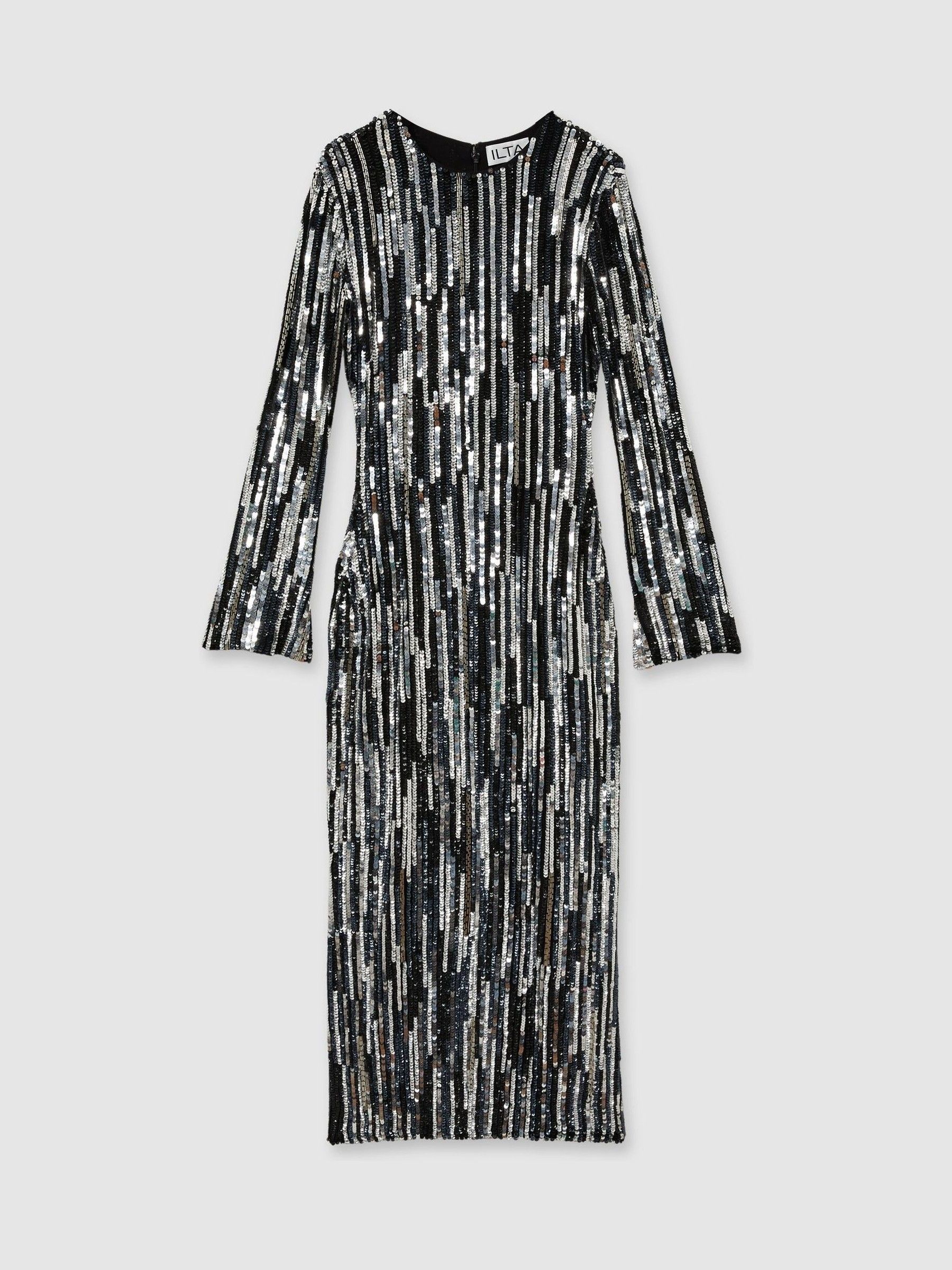 ILTA Sequinned and Beaded Halter-Neck Dress in Black/Silver - Image 2 of 5