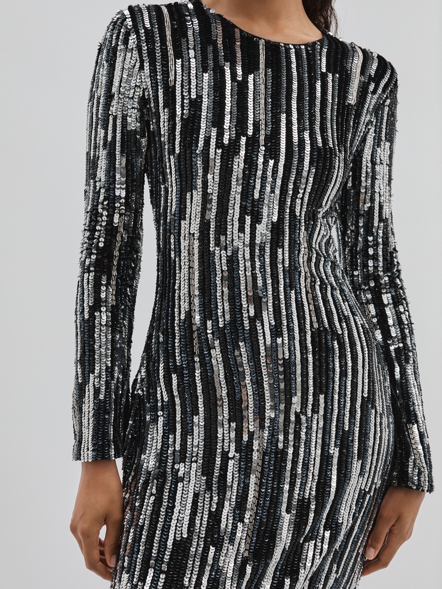 ILTA Sequinned and Beaded Halter-Neck Dress in Black/Silver - Image 3 of 5