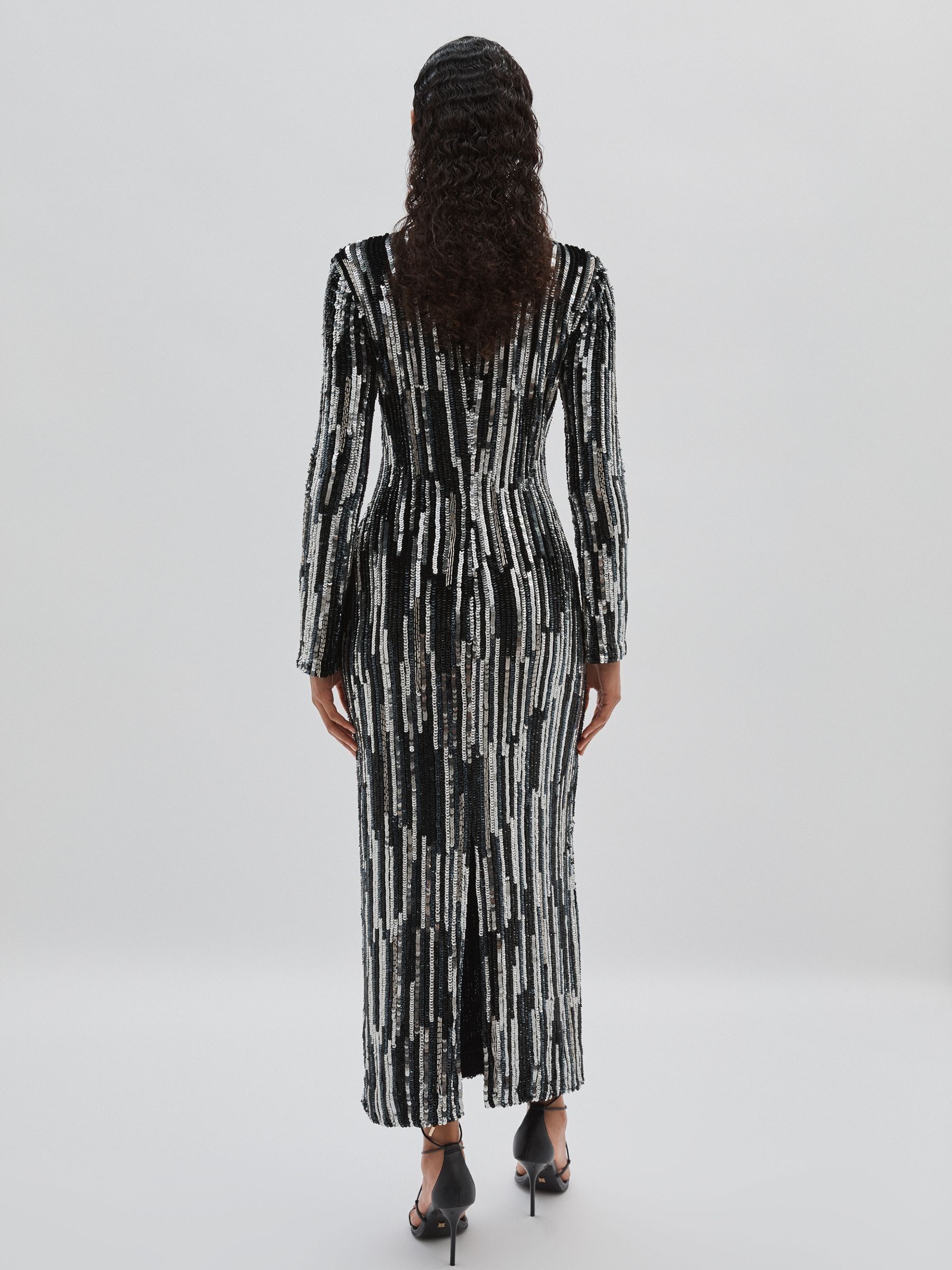 ILTA Sequinned and Beaded Halter-Neck Dress in Black/Silver - image 4