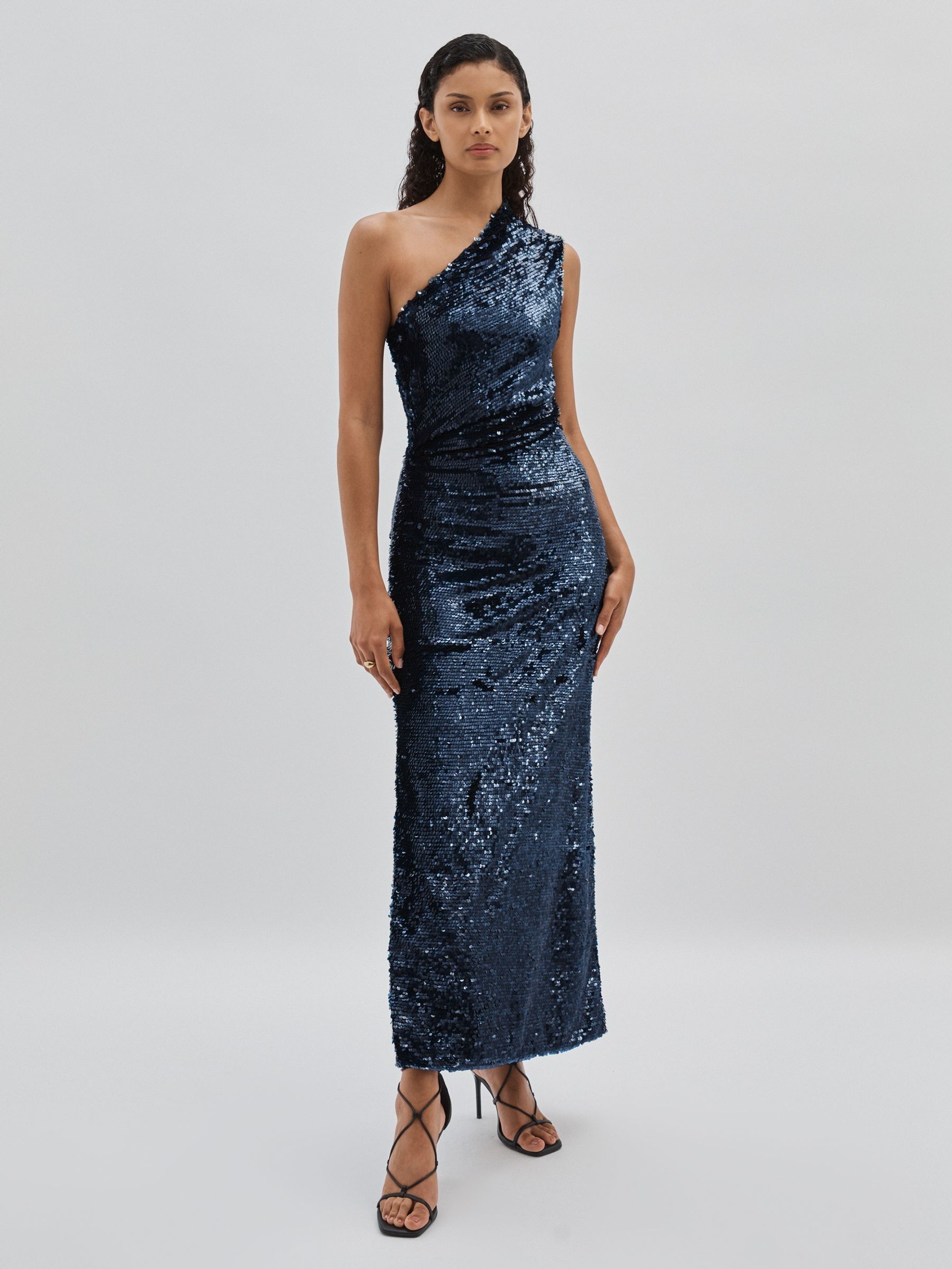 ILTA Sequinned One-Shoulder Maxi Dress in Midnight Navy - Image 3 of 6