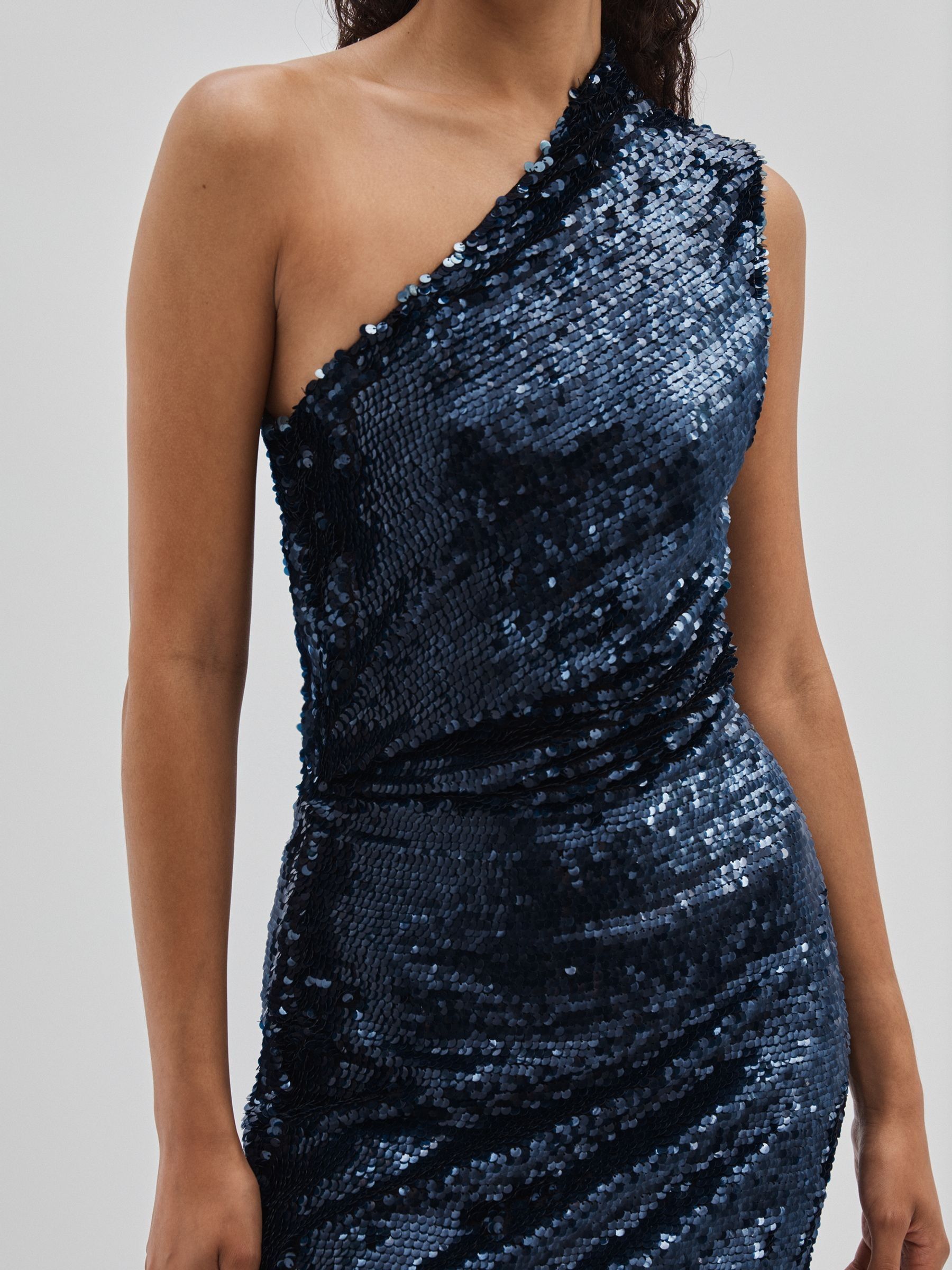 ILTA Sequinned One-Shoulder Maxi Dress in Midnight Navy - Image 4 of 6