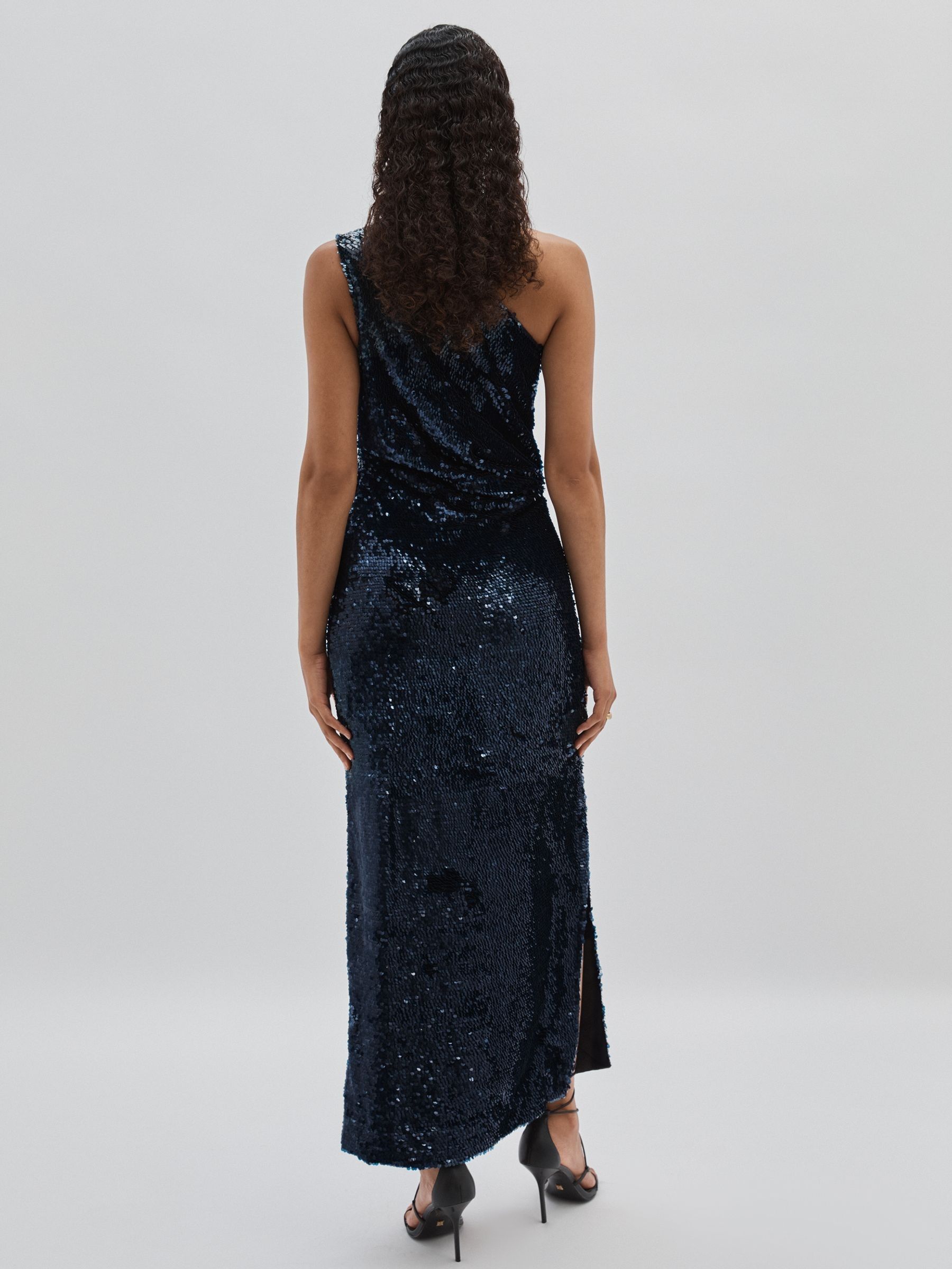 ILTA Sequinned One-Shoulder Maxi Dress in Midnight Navy - image 5