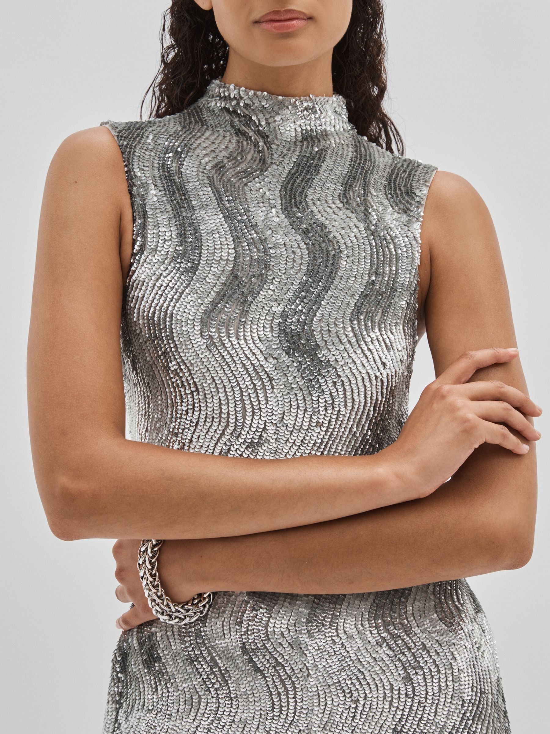 ILTA Keyhole-Back Sequinned Maxi Dress in Silver - Image 3 of 6