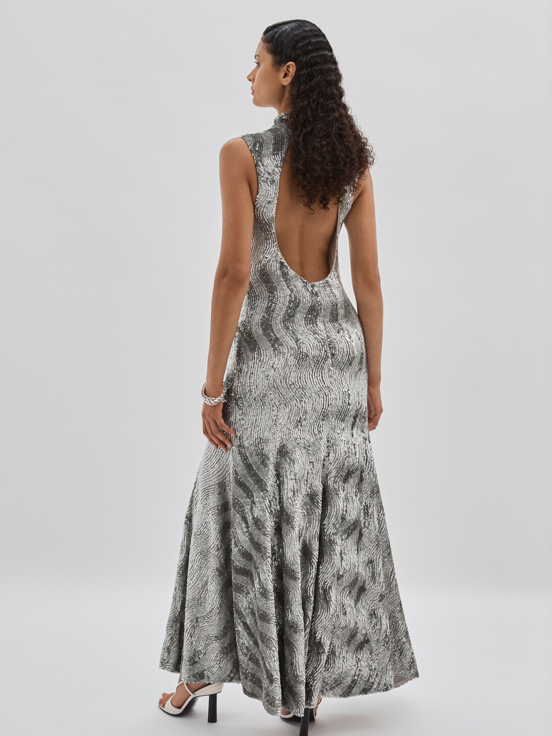 ILTA Keyhole-Back Sequinned Maxi Dress in Silver - Image 4 of 6