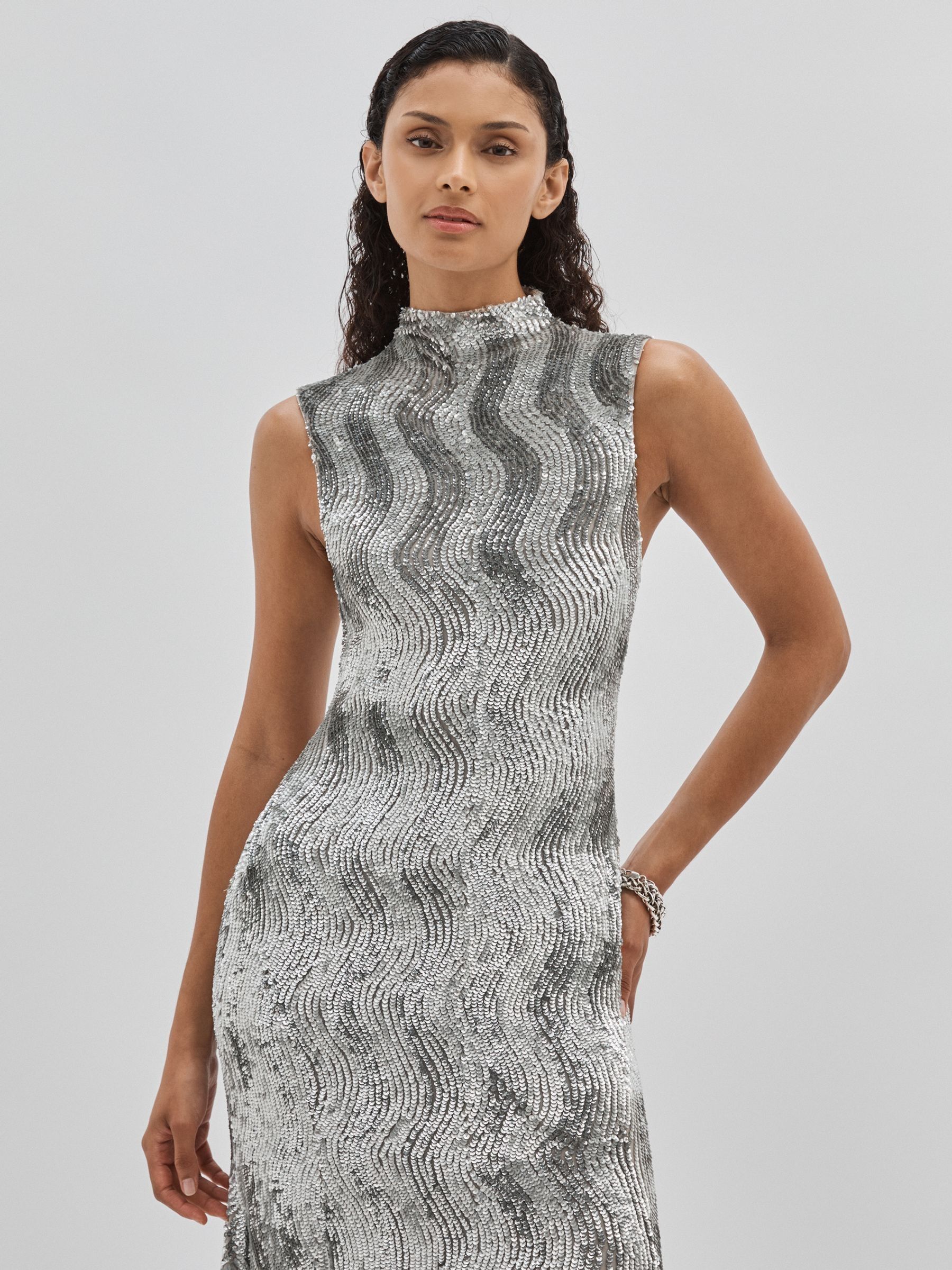 ILTA Keyhole-Back Sequinned Maxi Dress in Silver - Image 5 of 6