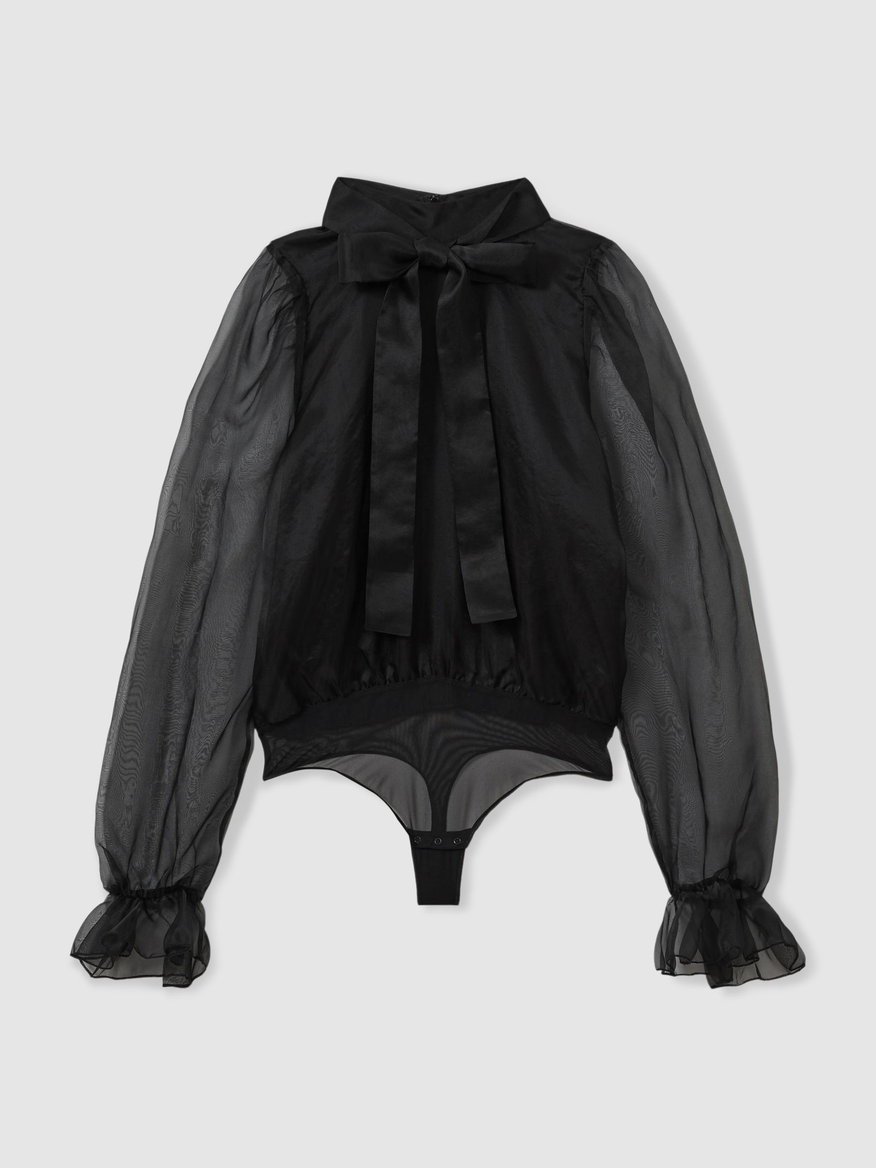 Silk-Organza Pussybow Bodysuit in Black - Image 2 of 7