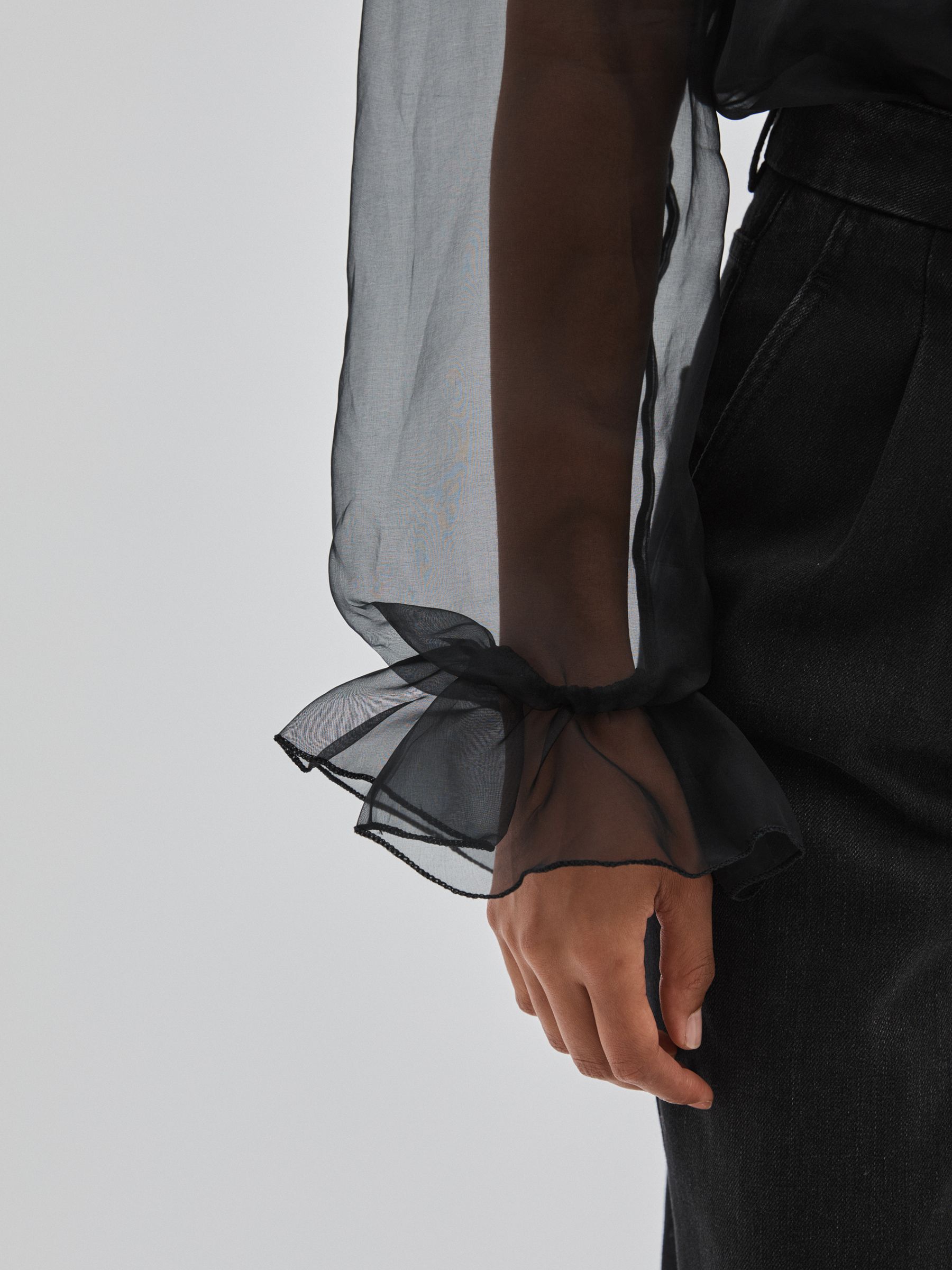 Silk-Organza Pussybow Bodysuit in Black - Image 5 of 7
