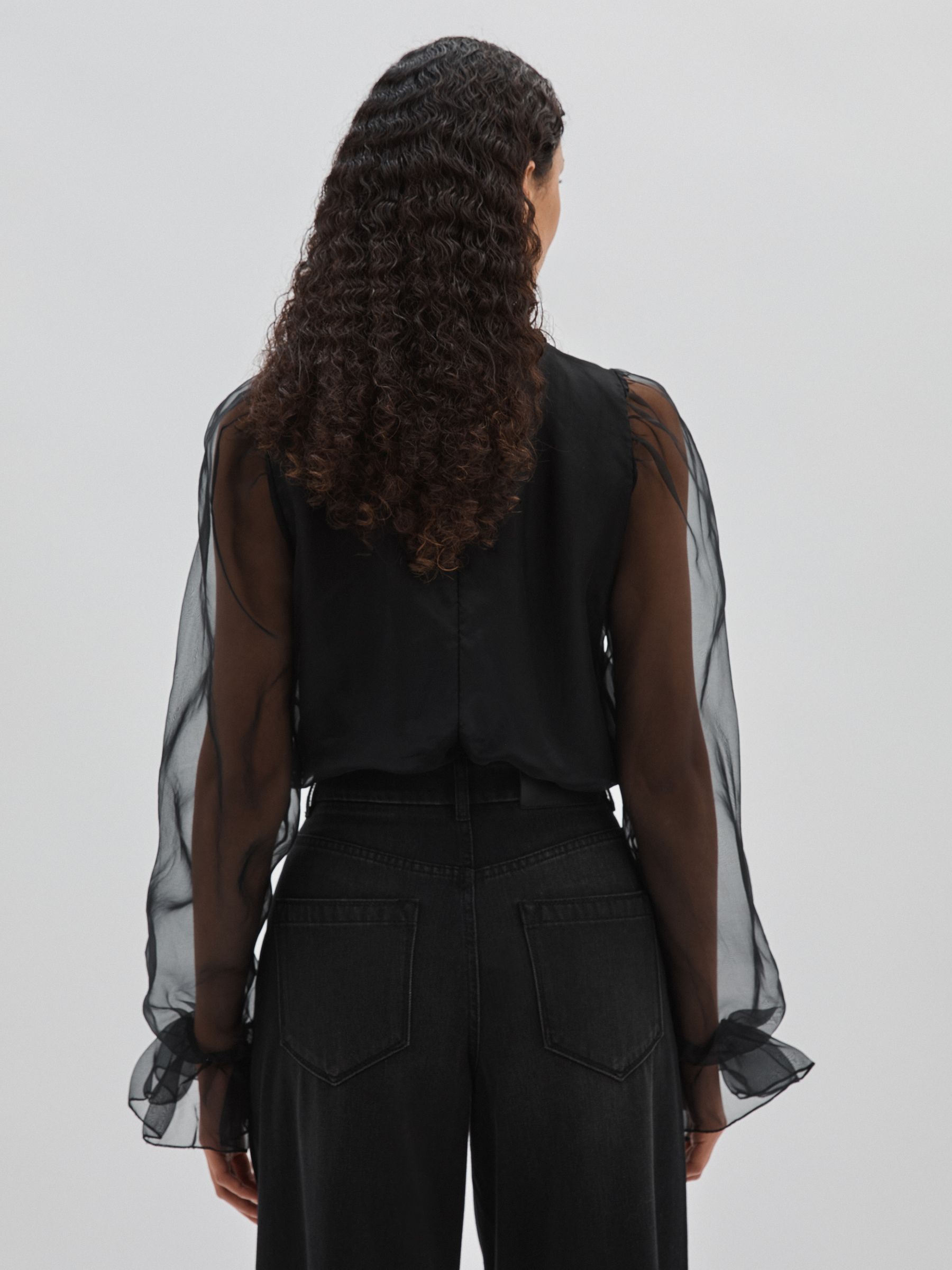Silk-Organza Pussybow Bodysuit in Black - Image 6 of 7