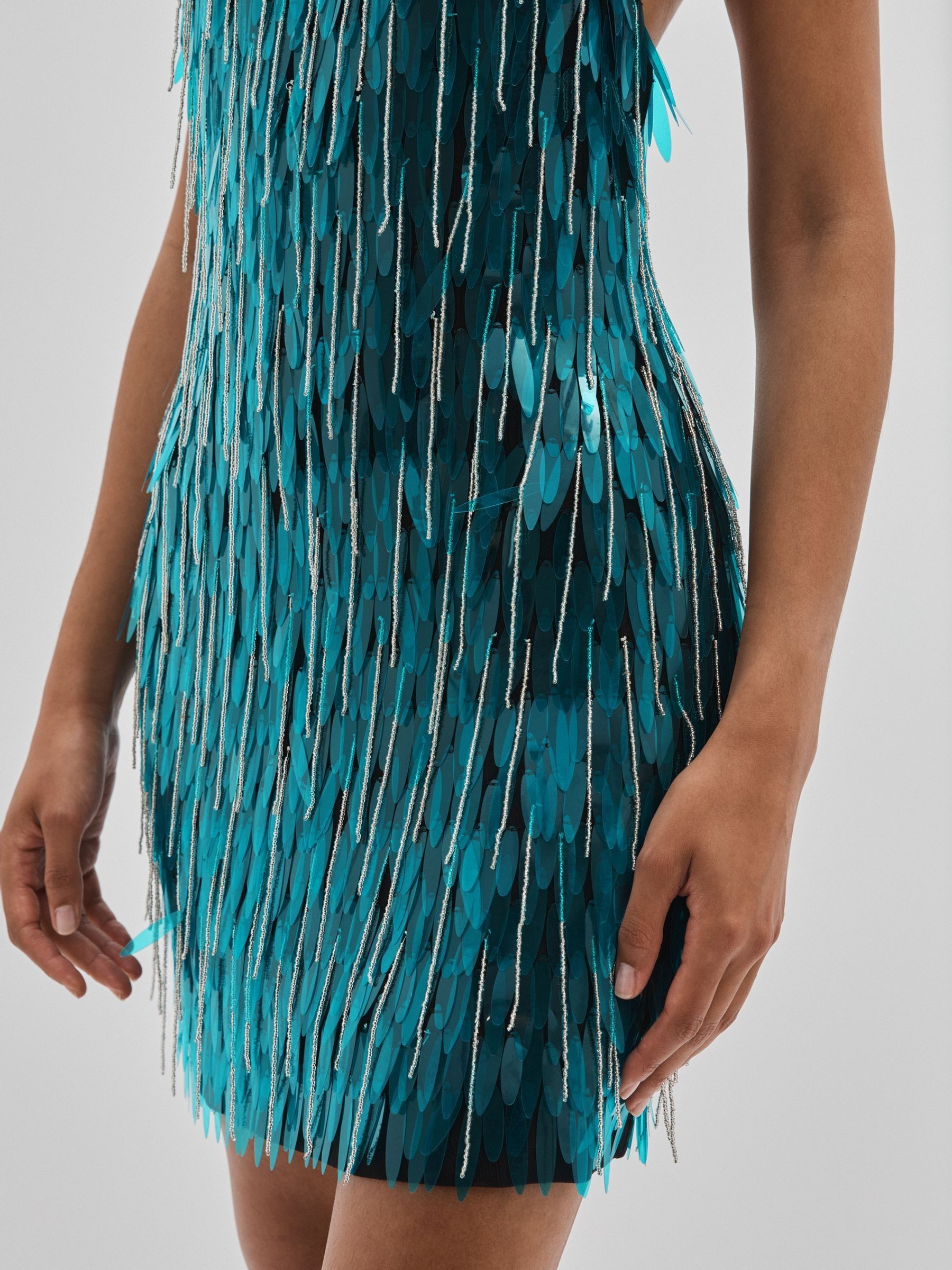 ILTA Sequinned and Beaded Halter-Neck Dress in Turquoise - Image 4 of 6