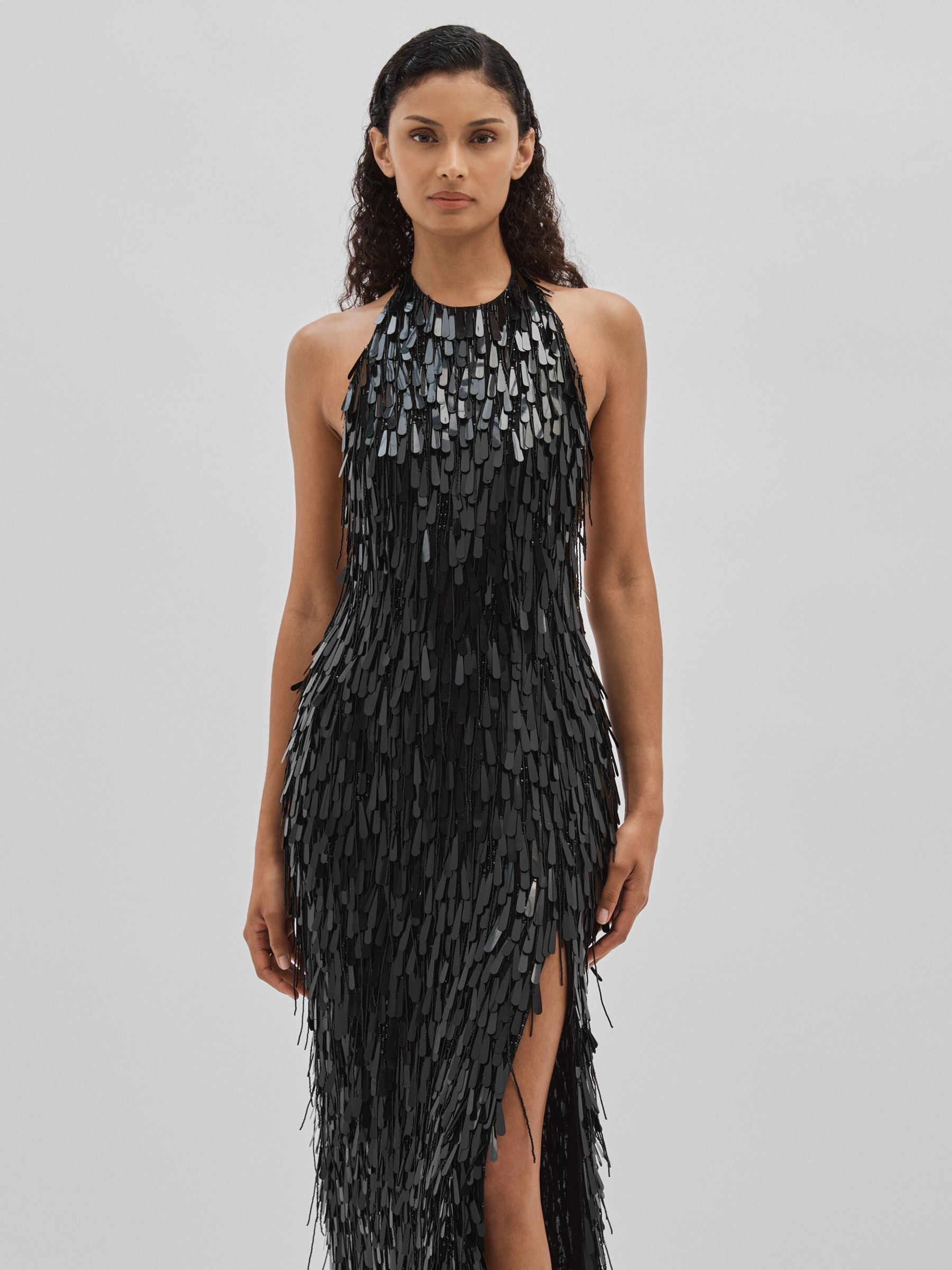 ILTA Sequinned and Beaded Halter-Neck Dress in Black - Image 3 of 6