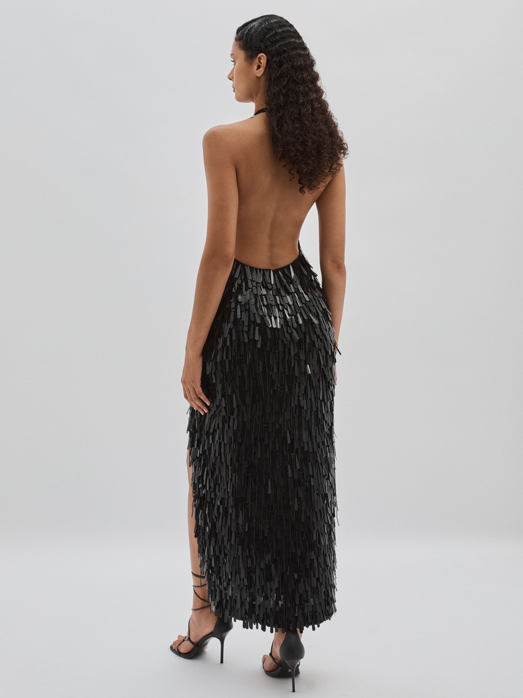 ILTA Sequinned and Beaded Halter-Neck Dress in Black - Image 5 of 6