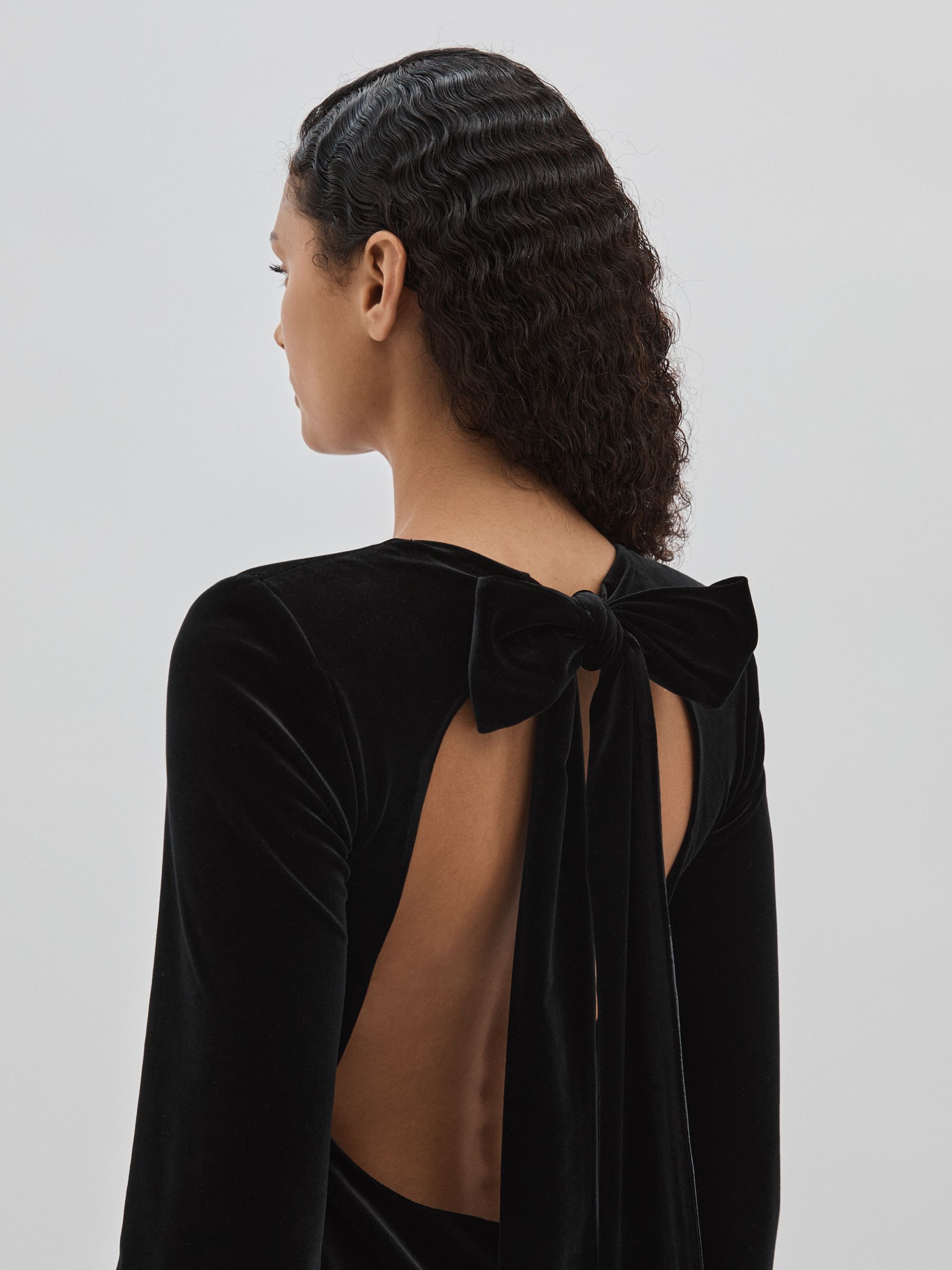 Code Open-Back Velvet Mini Dress in Black - Image 3 of 6