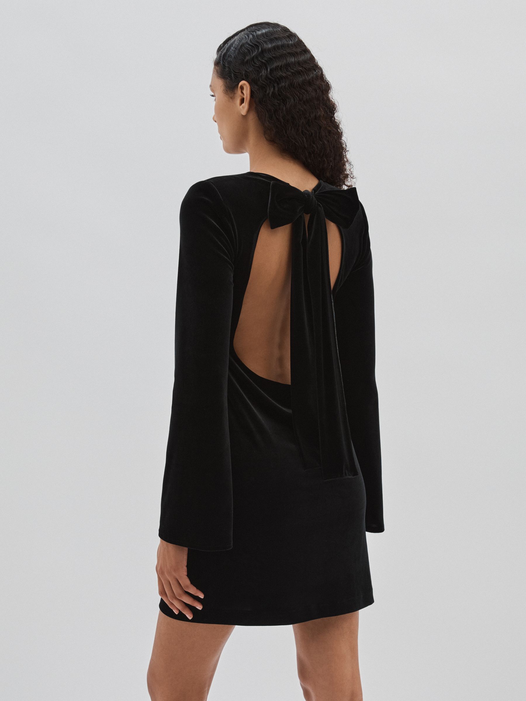 Code Open-Back Velvet Mini Dress in Black - Image 5 of 6