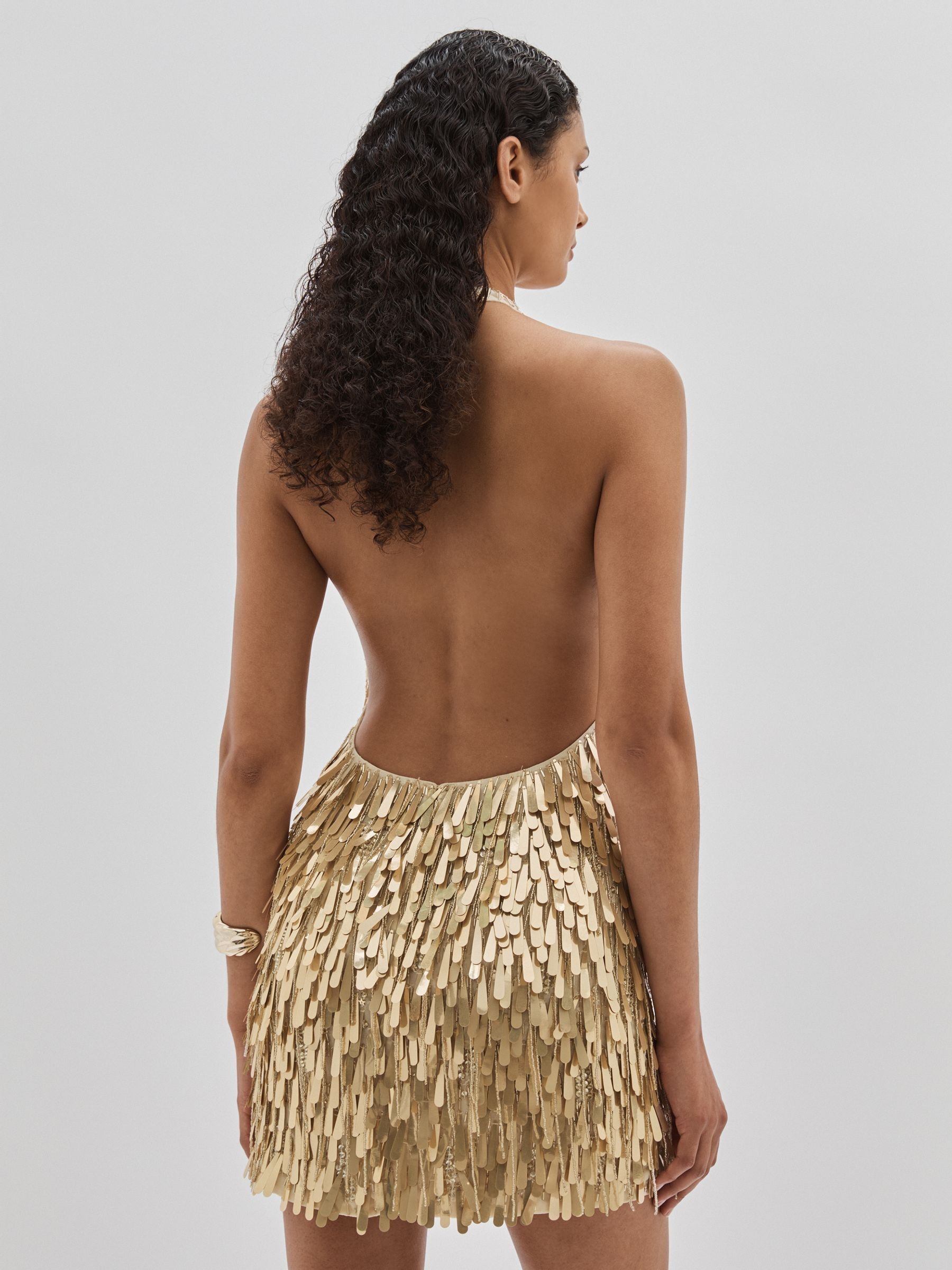 ILTA Sequinned and Beaded Halter-Neck Dress in Gold - Image 5 of 6