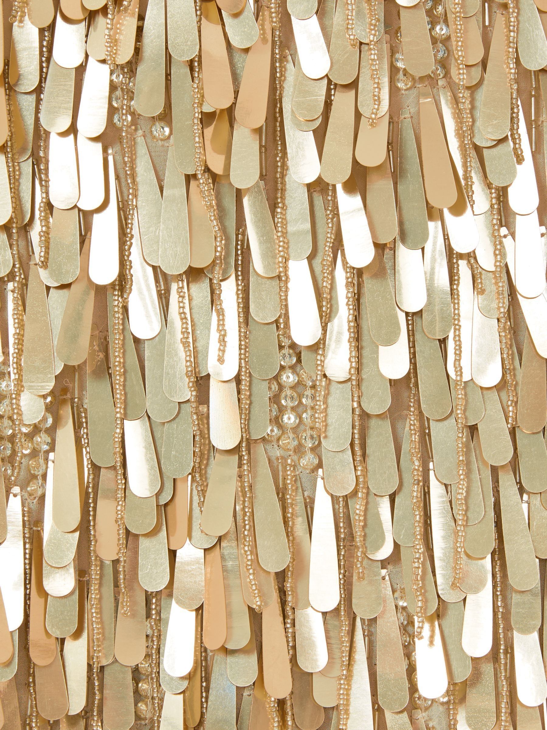 Reiss ILTA Sequinned and Beaded Halter-Neck Dress in Gold