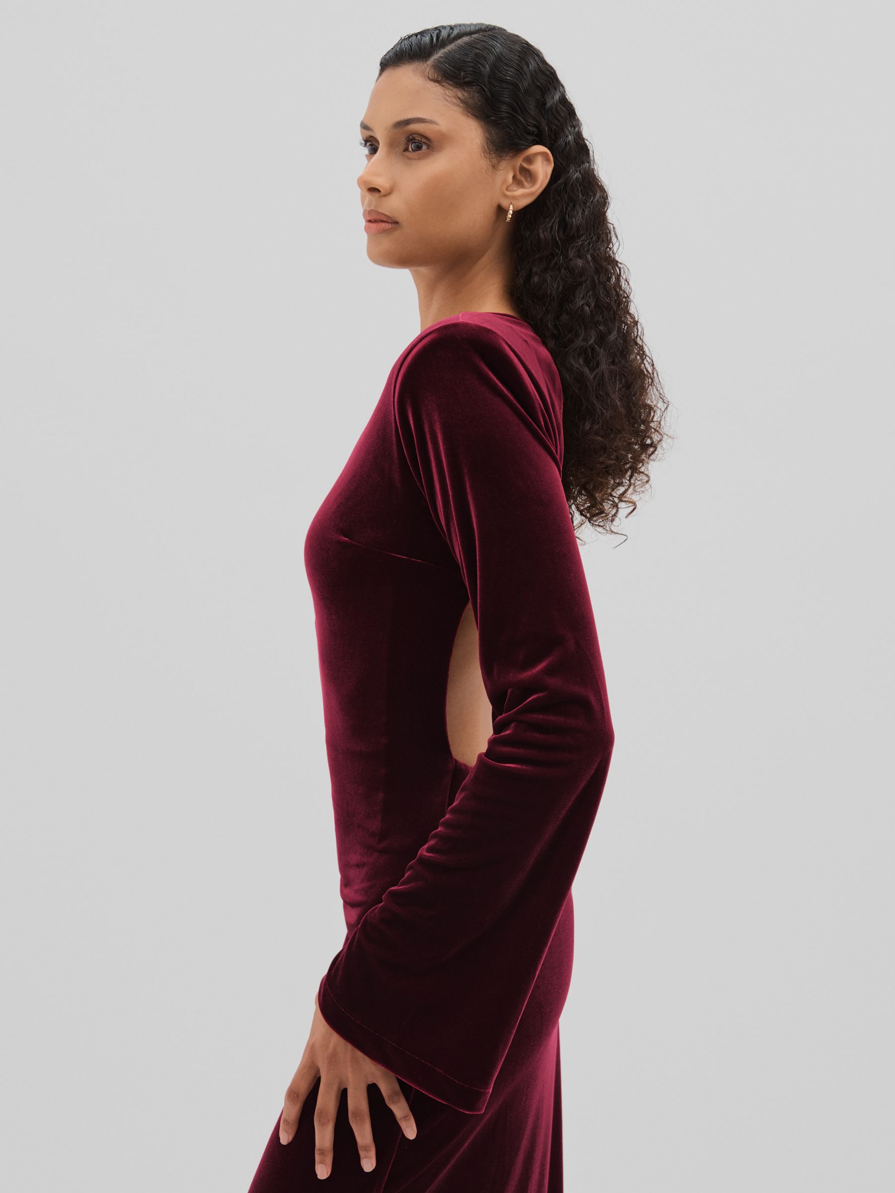 Code Open-Back Velvet Maxi Dress in Burgundy - Image 3 of 5