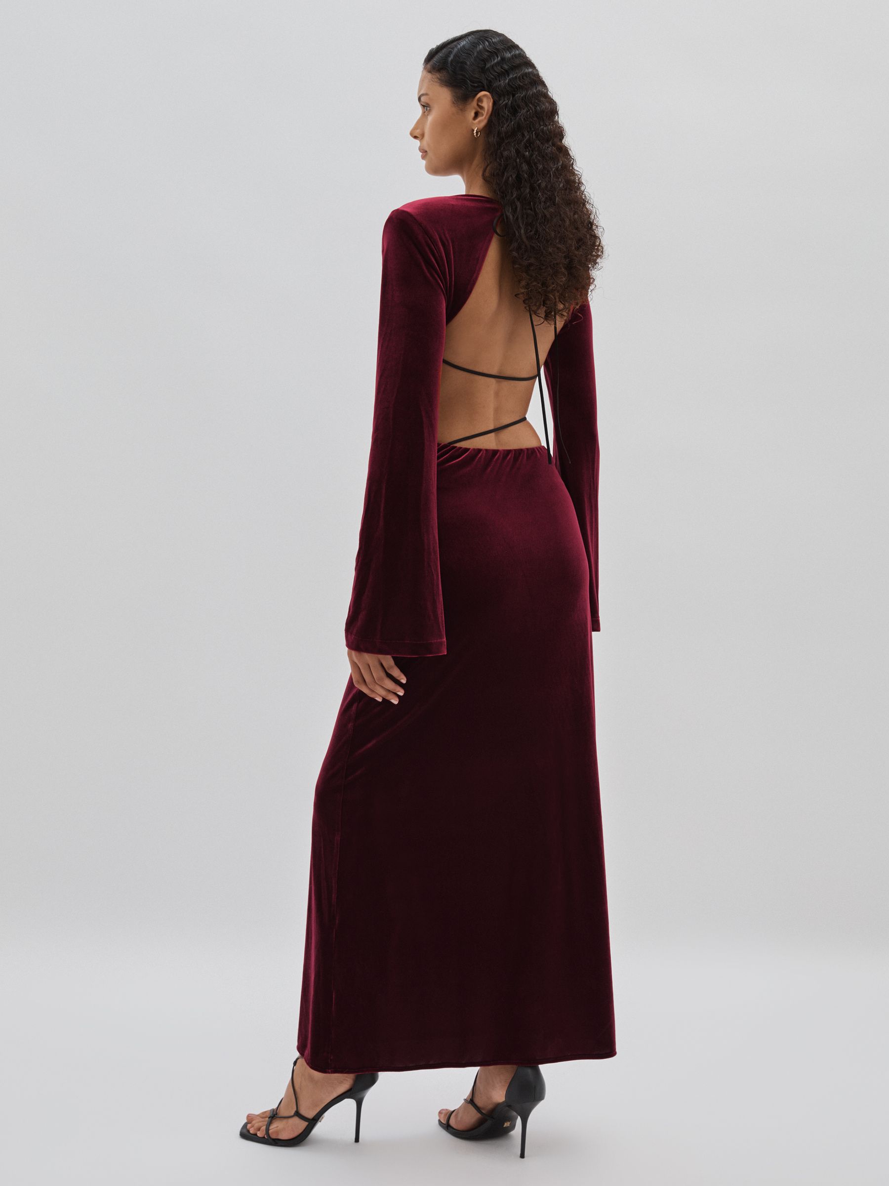 Code Open-Back Velvet Maxi Dress in Burgundy - Image 4 of 5