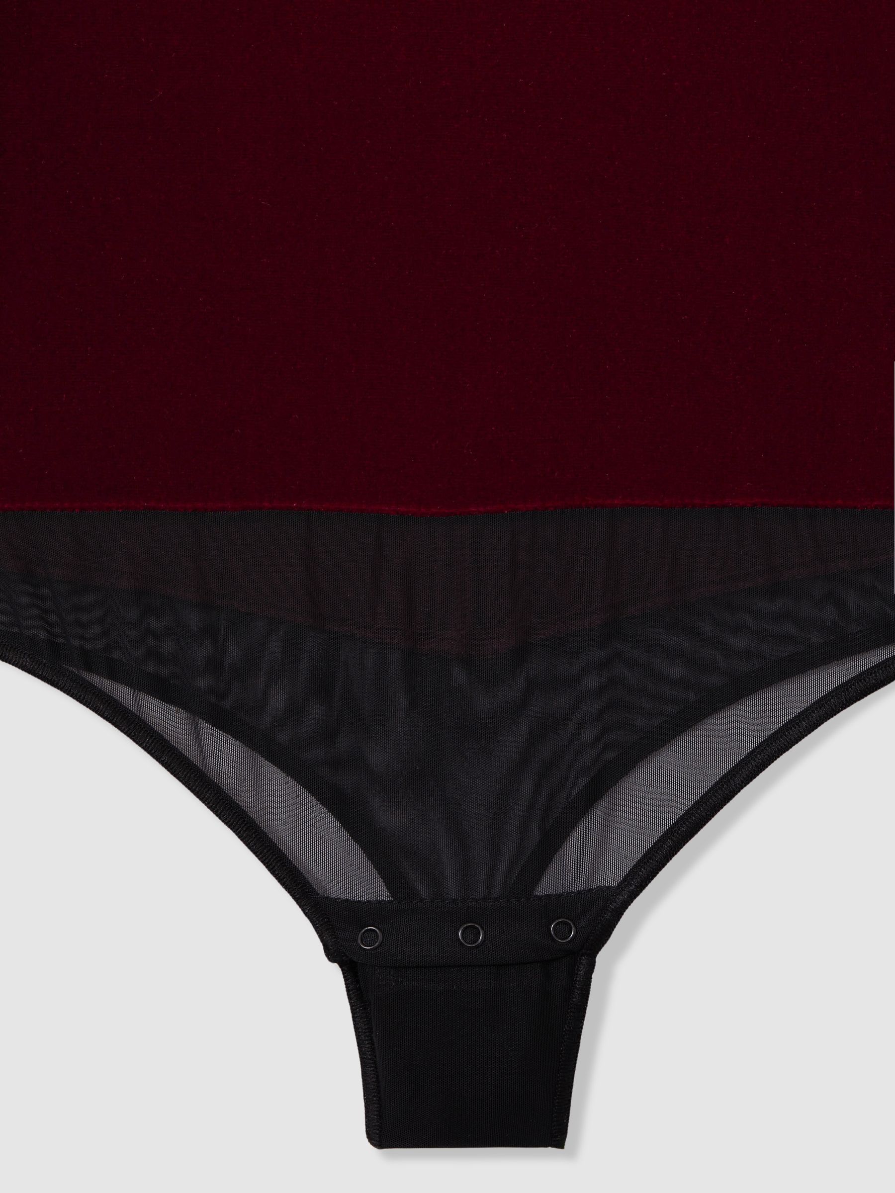 Padded-Shoulder Velvet Bodysuit in Burgundy - Image 6 of 6