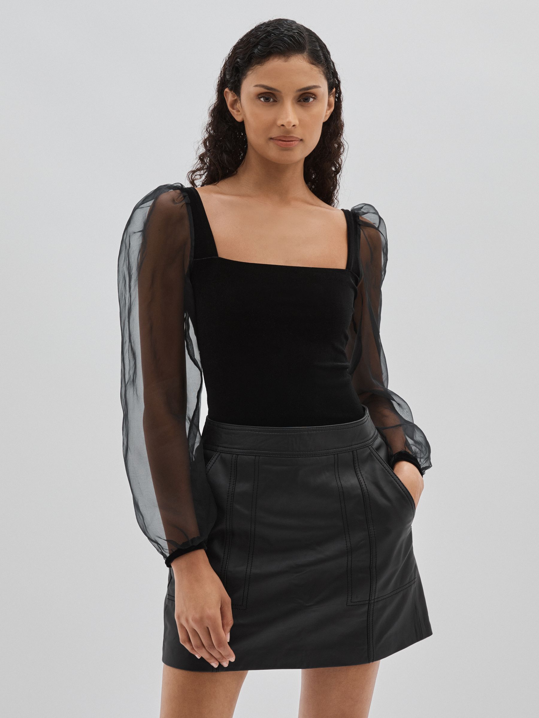 Code Silk-Organza and Velvet Bodysuit in Black - Image 1 of 6 Code Silk-Organza and Velvet Bodysuit in Black - Image 1 of 6