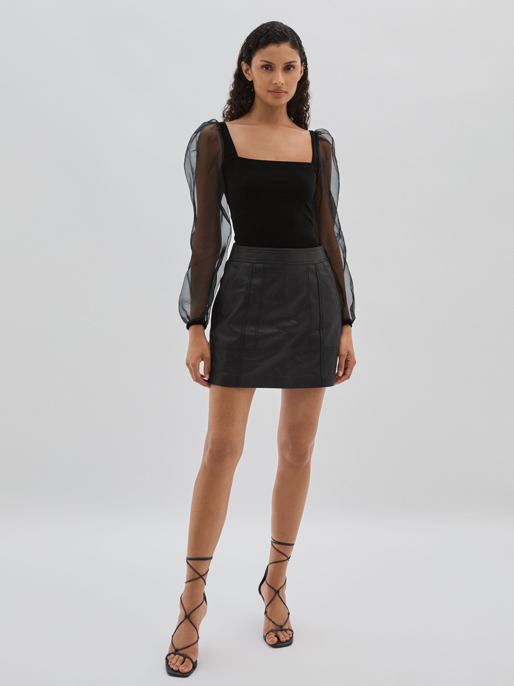 Code Silk-Organza and Velvet Bodysuit in Black - Image 3 of 6